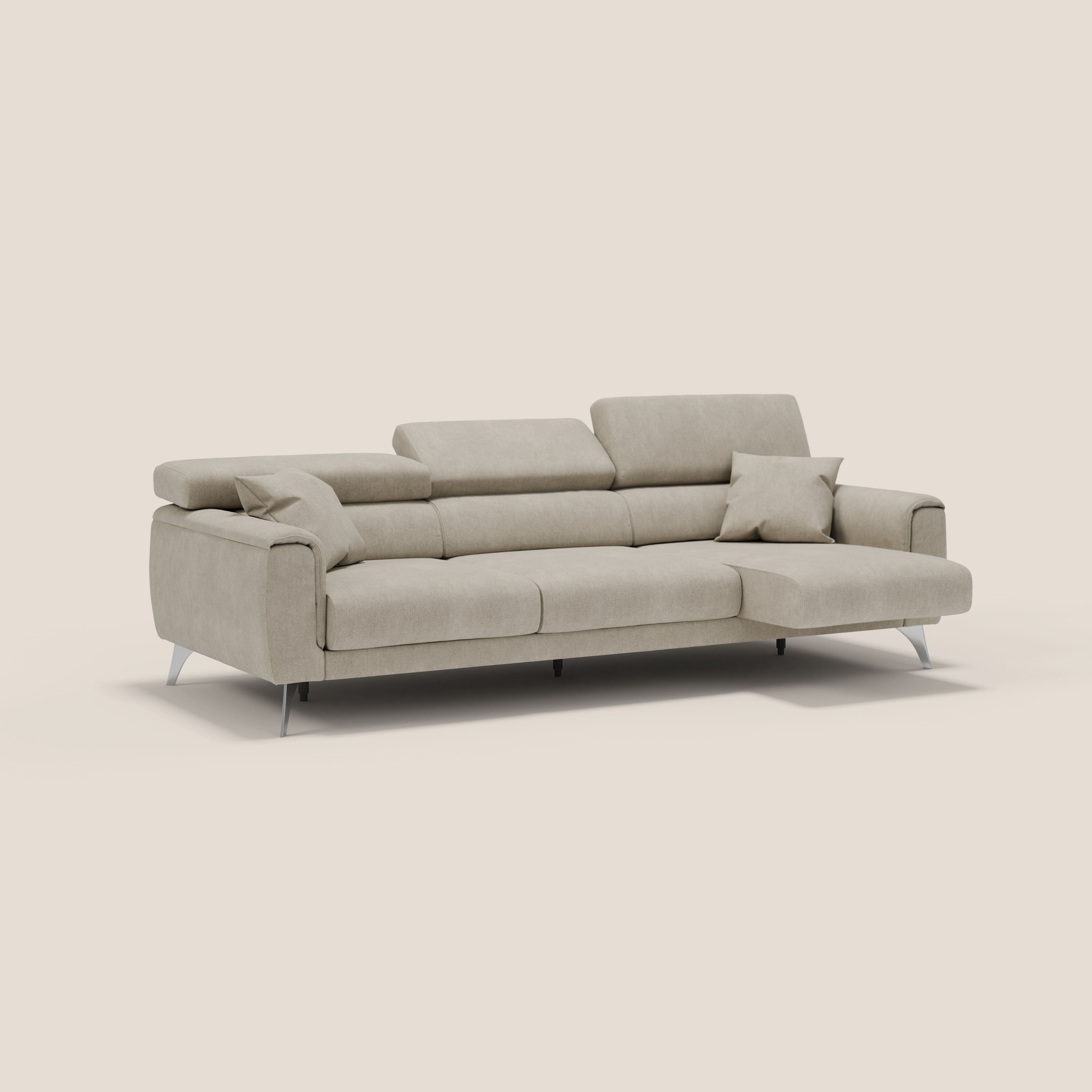 Caravaggio divano con 3 sedute allungabili indipendenti e poggiatesta reclinabili in tessuto impermeabile T02 panna - divani.store