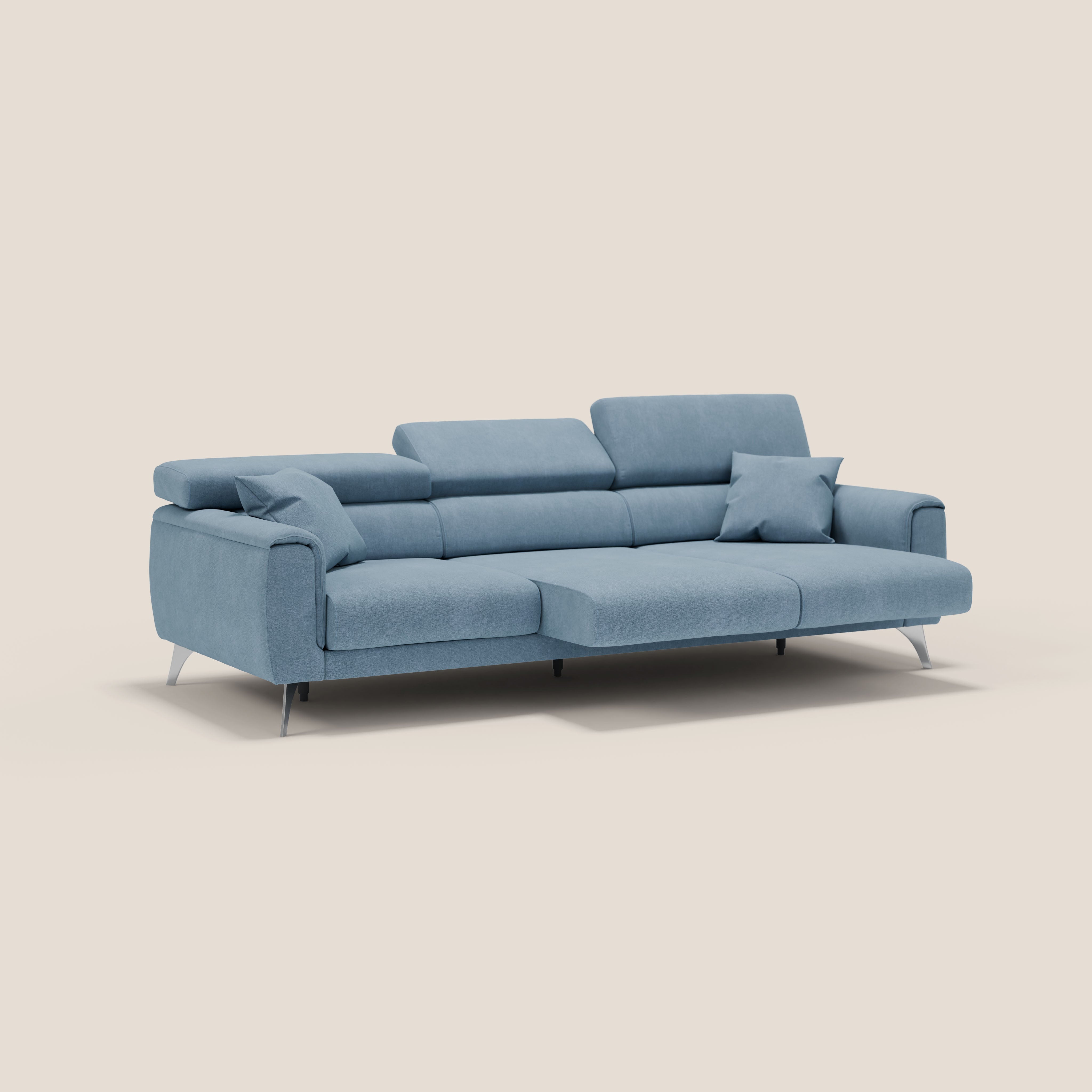 Caravaggio divano con 3 sedute allungabili indipendenti e poggiatesta reclinabili in tessuto impermeabile T02 carta da zucchero - divani.store