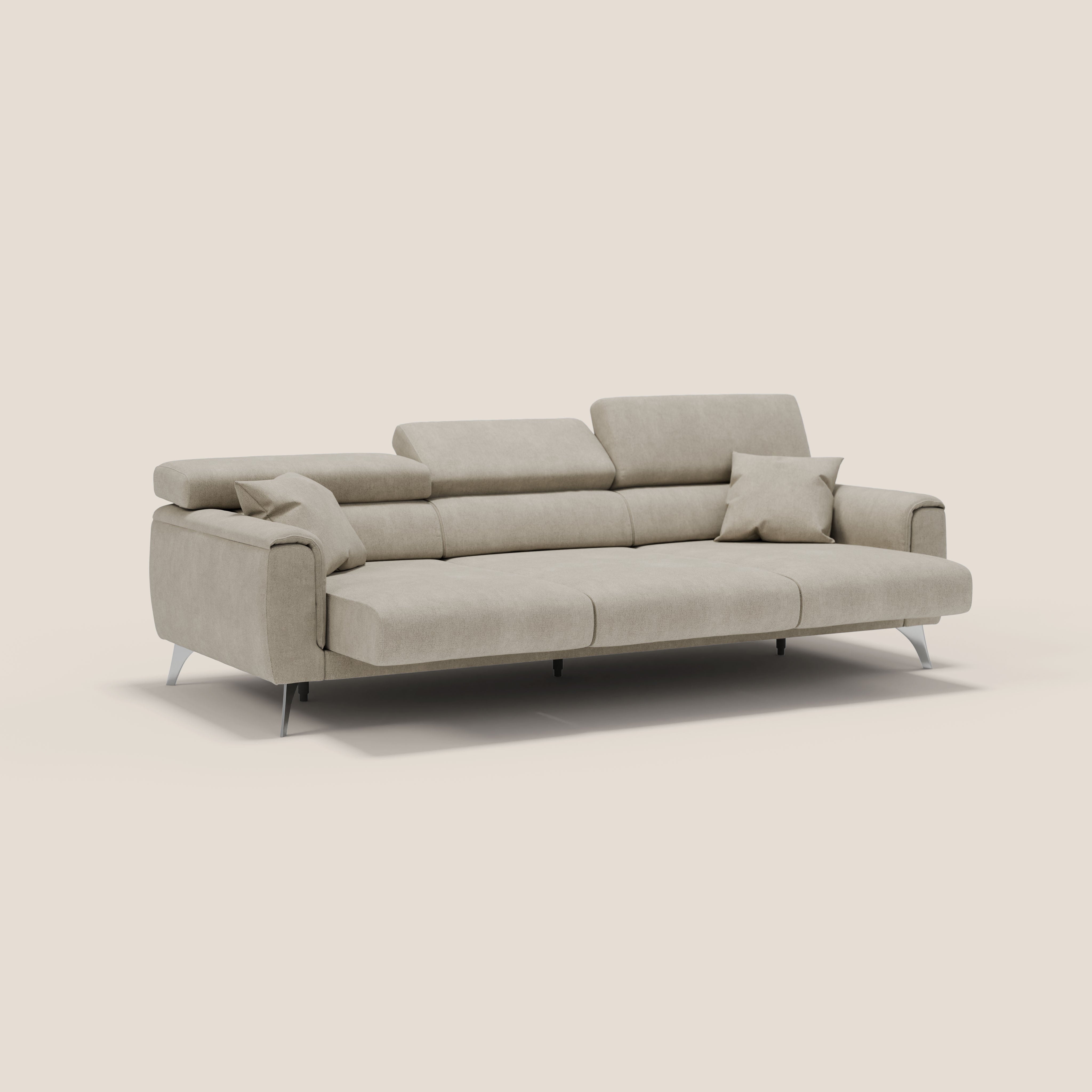 Caravaggio divano con 3 sedute allungabili indipendenti e poggiatesta reclinabili in tessuto impermeabile T02 panna - divani.store