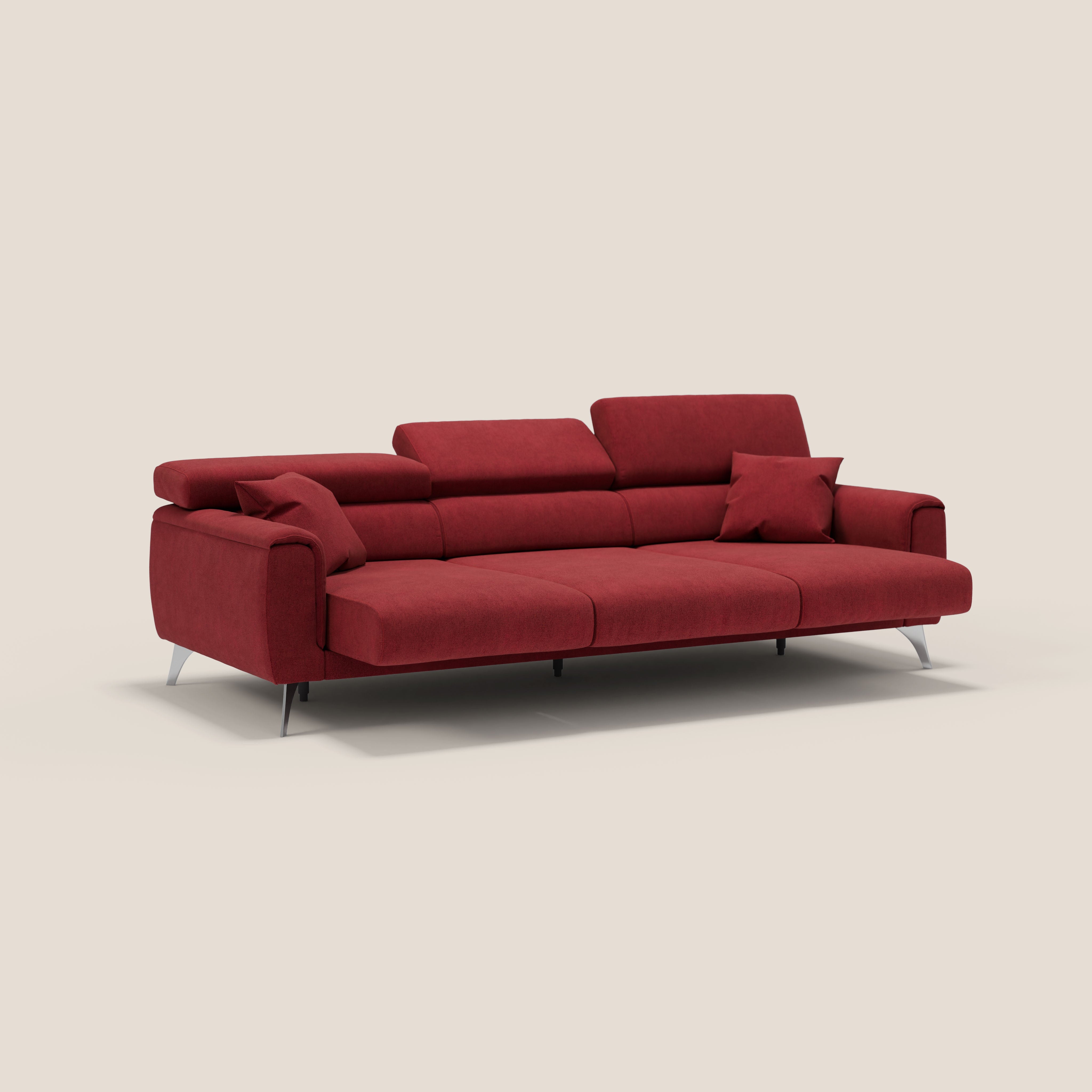 Caravaggio divano con 3 sedute allungabili indipendenti e poggiatesta reclinabili in tessuto impermeabile T02 rosso - divani.store