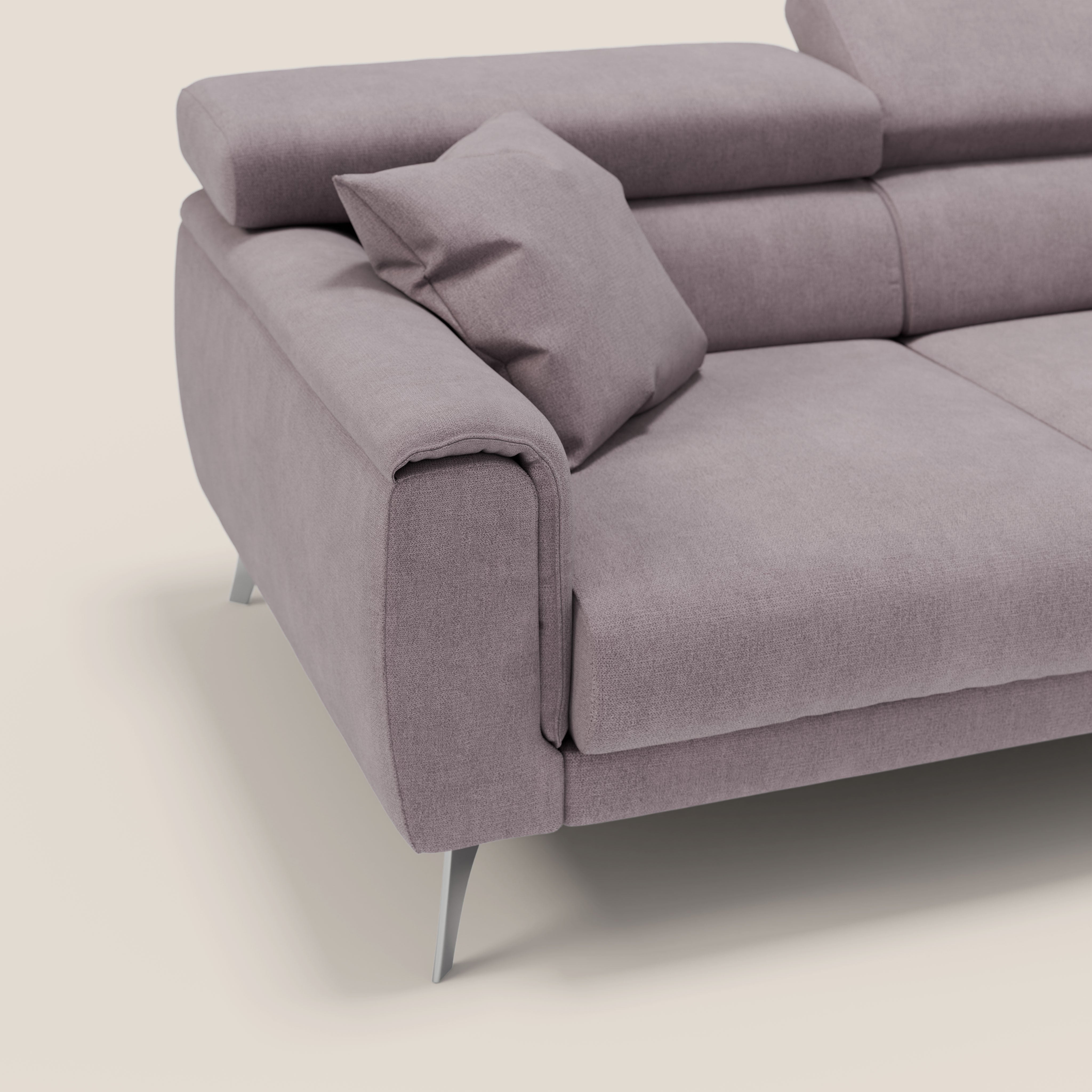 Caravaggio divano con 3 sedute allungabili indipendenti e poggiatesta reclinabili in tessuto impermeabile T02 rosa - divani.store