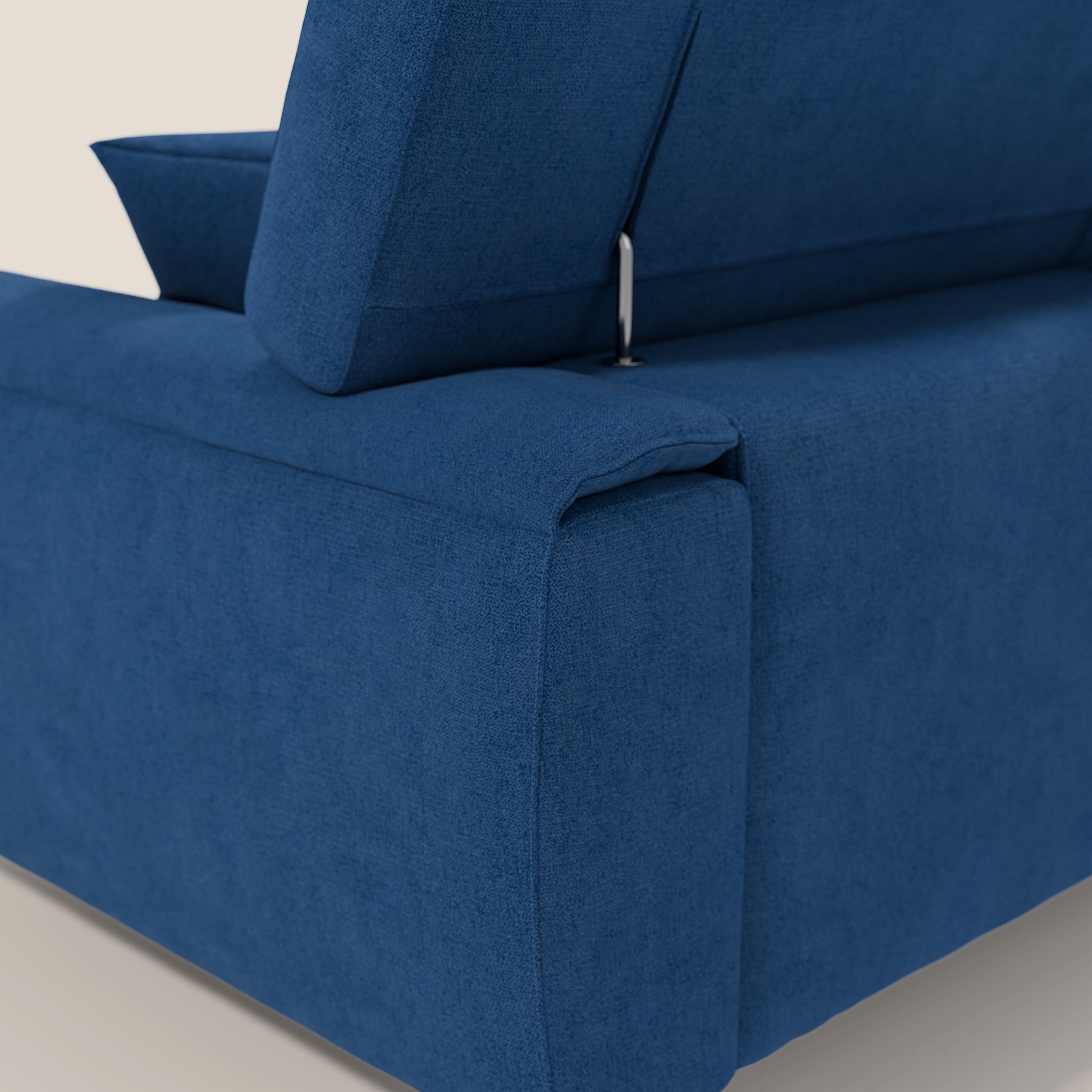 Caravaggio divano con 3 sedute allungabili indipendenti e poggiatesta reclinabili in tessuto impermeabile T02 blu - divani.store