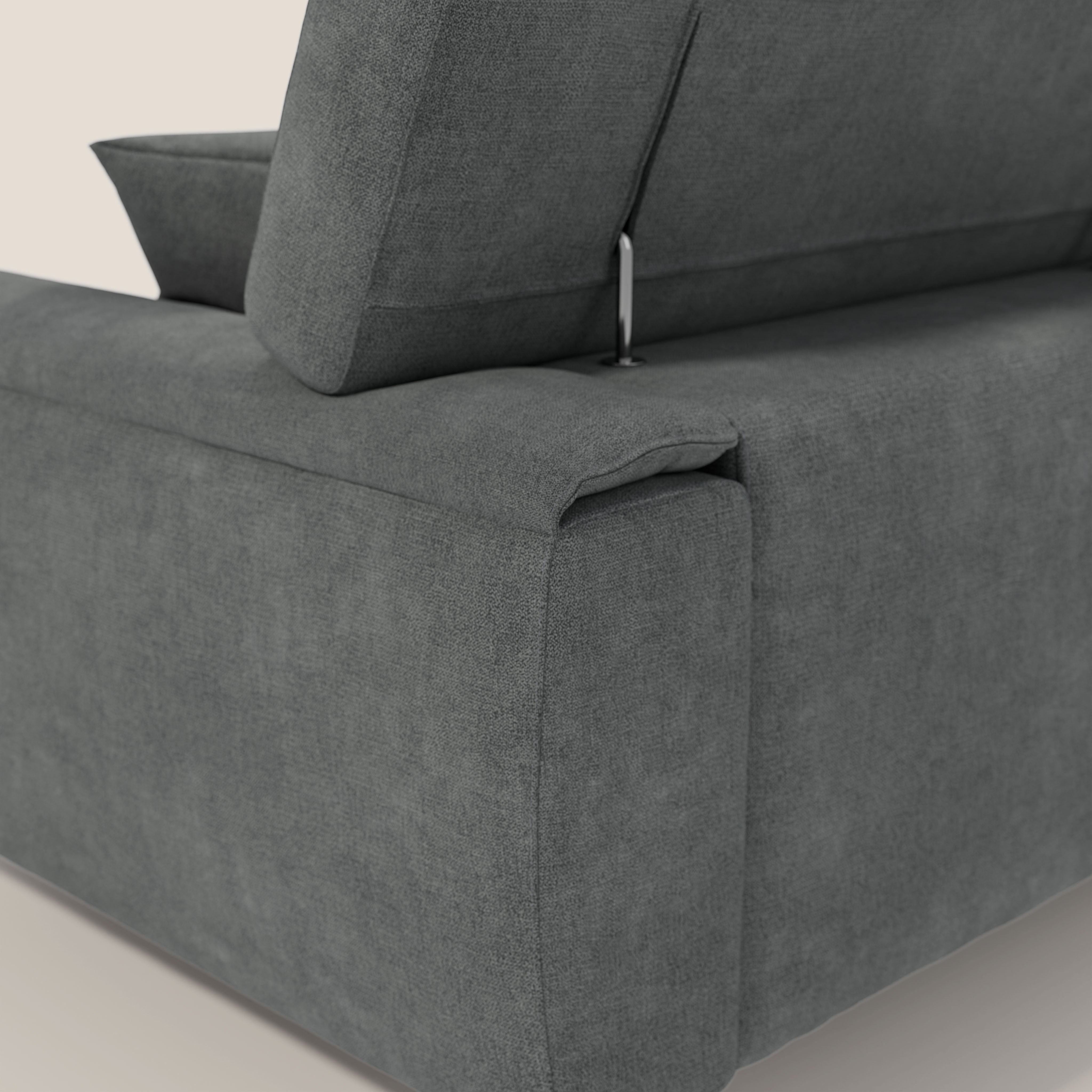 Caravaggio divano con 3 sedute allungabili indipendenti e poggiatesta reclinabili in tessuto impermeabile T02 grigio - divani.store