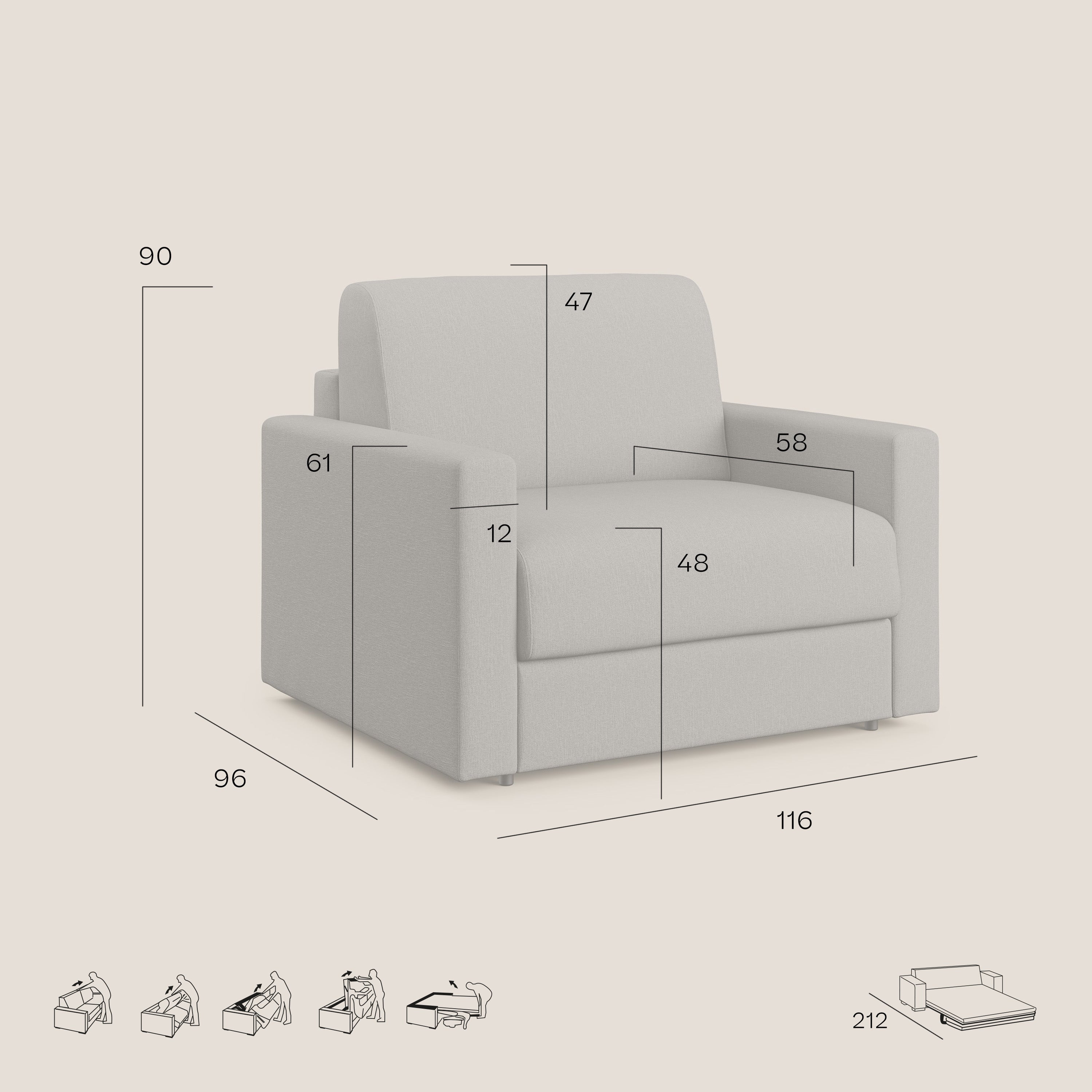 Chris poltrona letto in tessuto impermeabile T13 marrone - divani.store