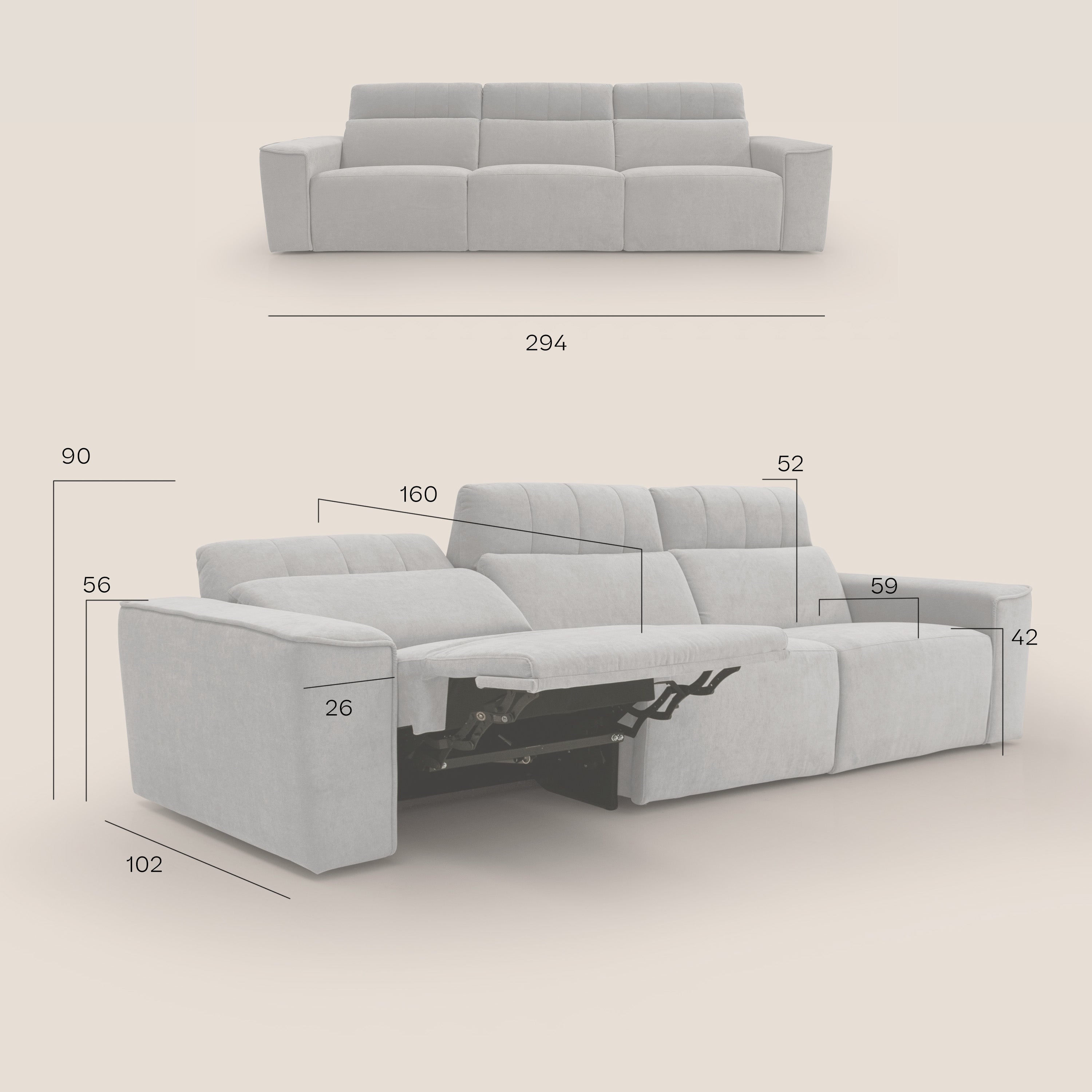 Clark Divano modulare 3 sedute con opzione relax elettrico in tessuto smacchiabile impermeabile T17 antracite - divani.store