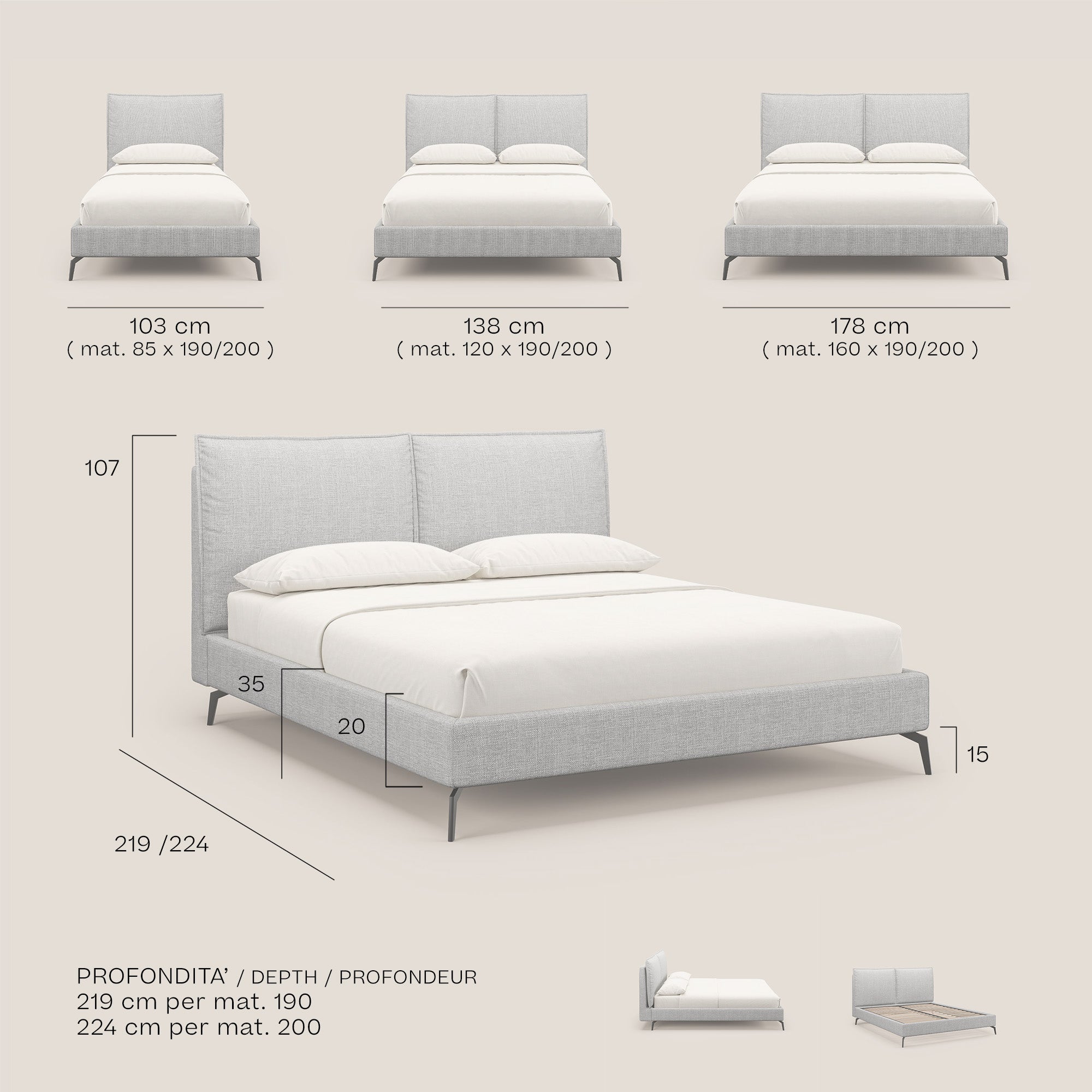 Cloe letto imbottito con piedi in metallo sfoderabile in tessuto fiammato impermeabile T06 giallo - divani.store