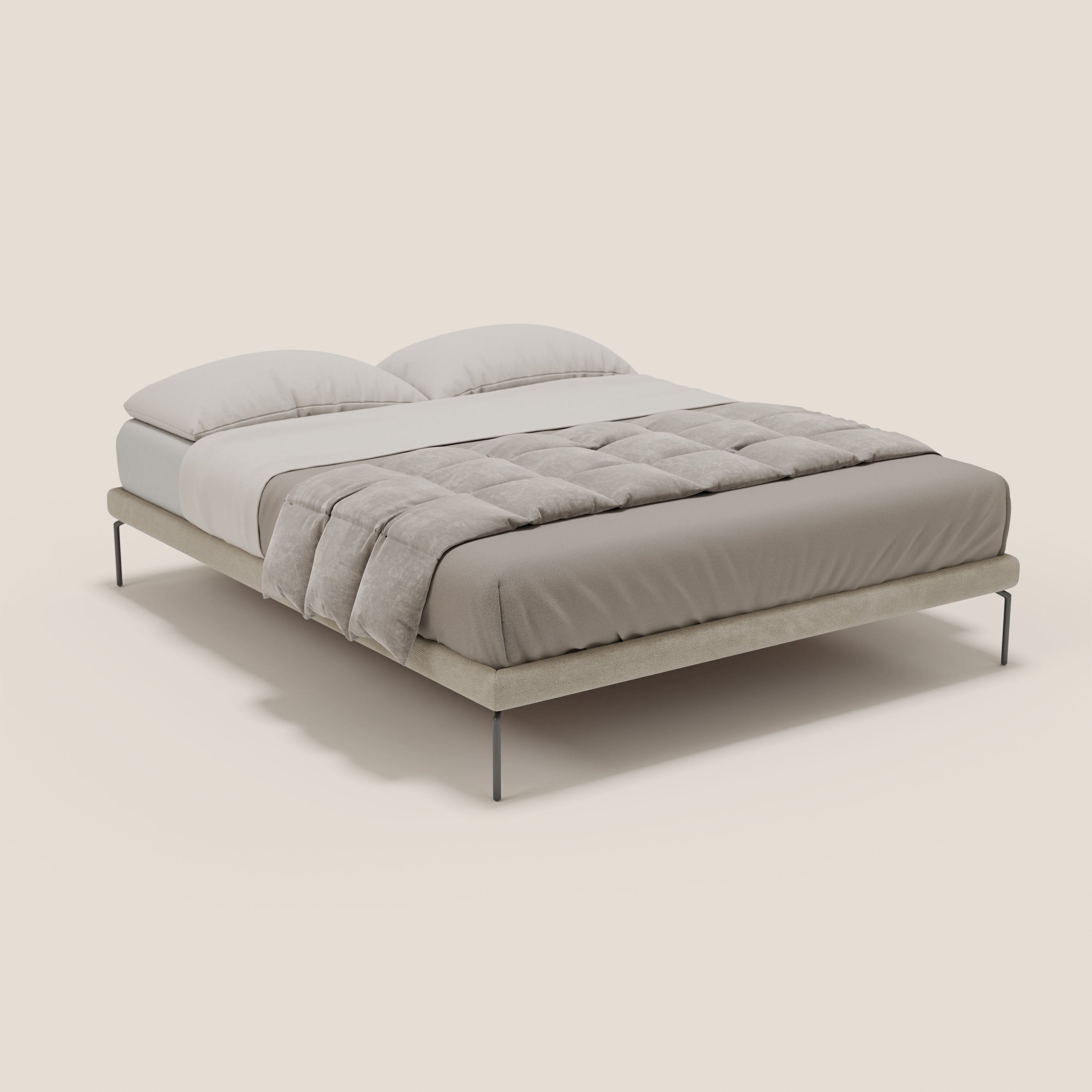 Ring sommier sfoderabile con piedi alti 24 cm in tessuto impermeabile T14 tortora - divani.store