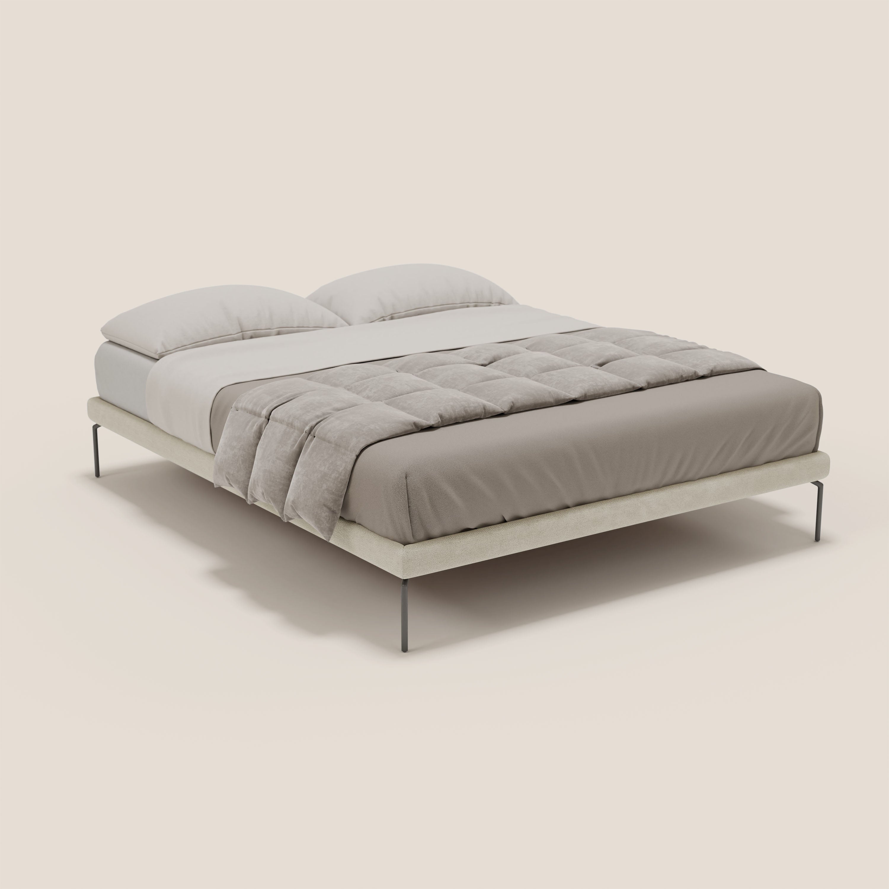 Ring sommier sfoderabile con piedi alti 24 cm in tessuto impermeabile T14 panna - divani.store