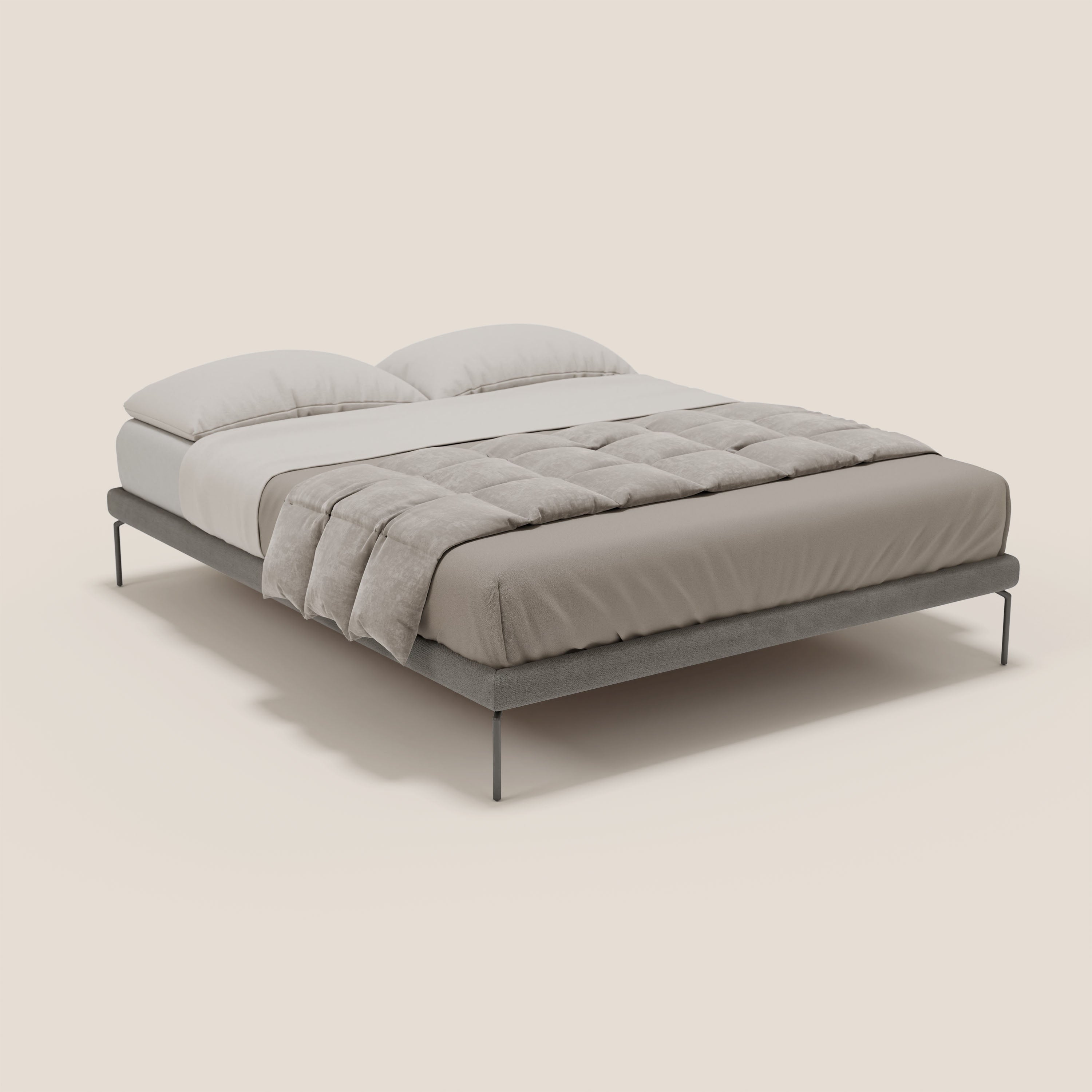 Ring sommier sfoderabile con piedi alti 24 cm in tessuto impermeabile T14 grigio - divani.store