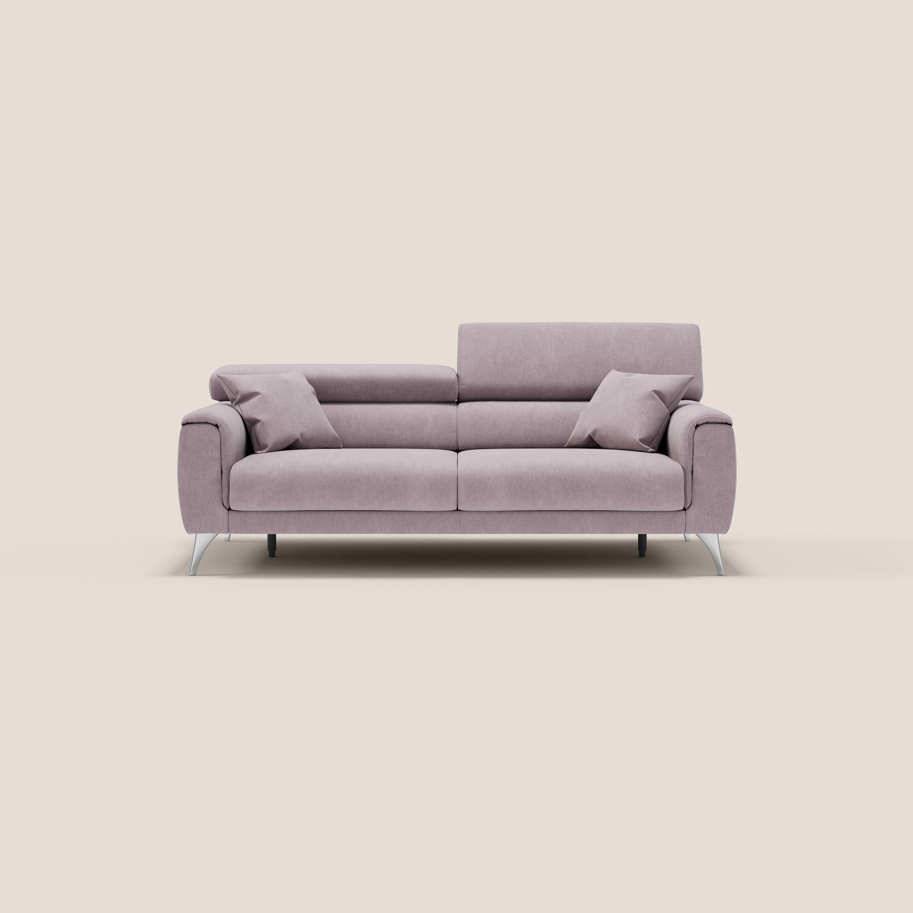 Caravaggio divano con sedute allungabili e poggiatesta reclinabili in tessuto impermeabile T02 rosa - divani.store