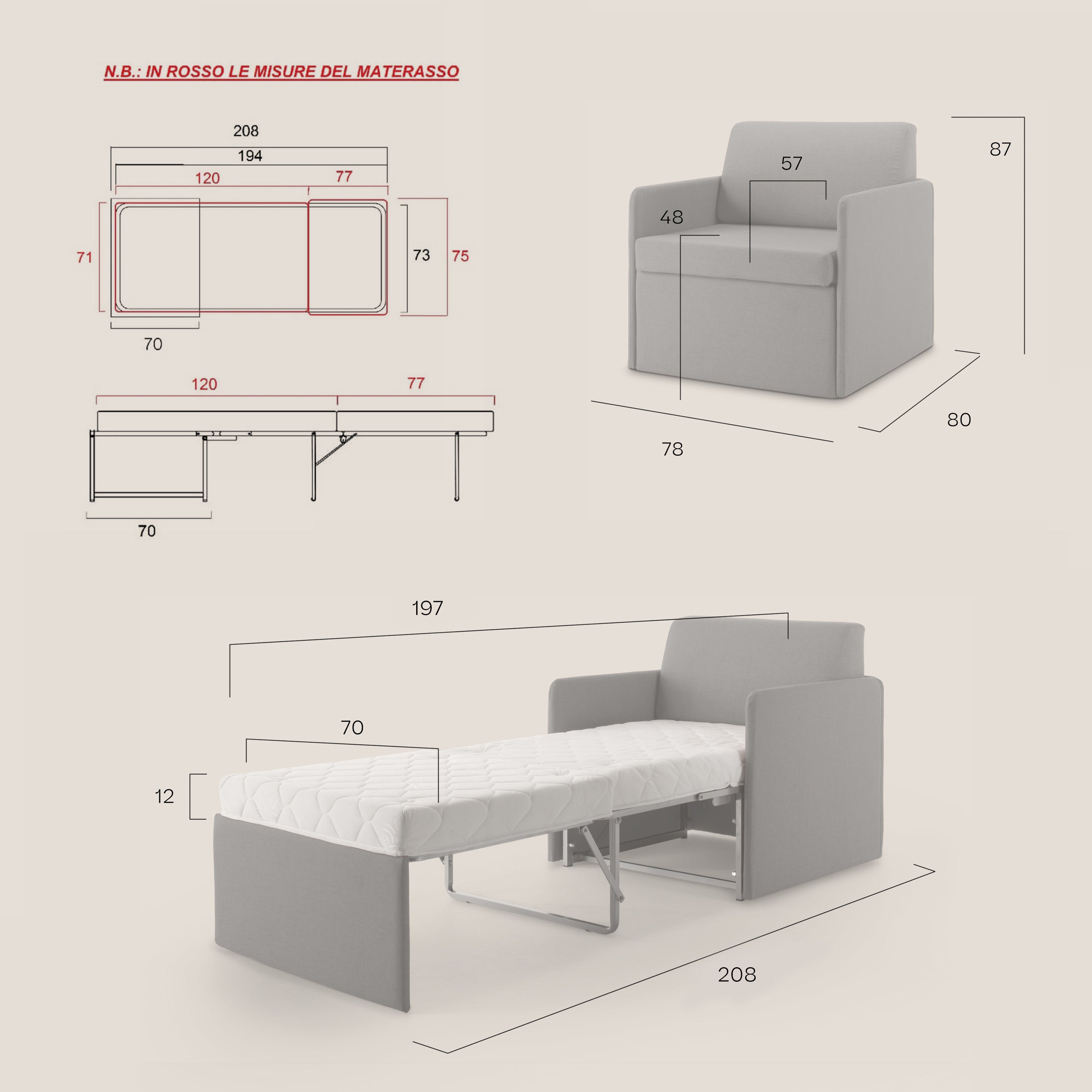 DAG Poltrona letto singolo salvaspazio in TESSUTO impermeabile T13 - divani.store
