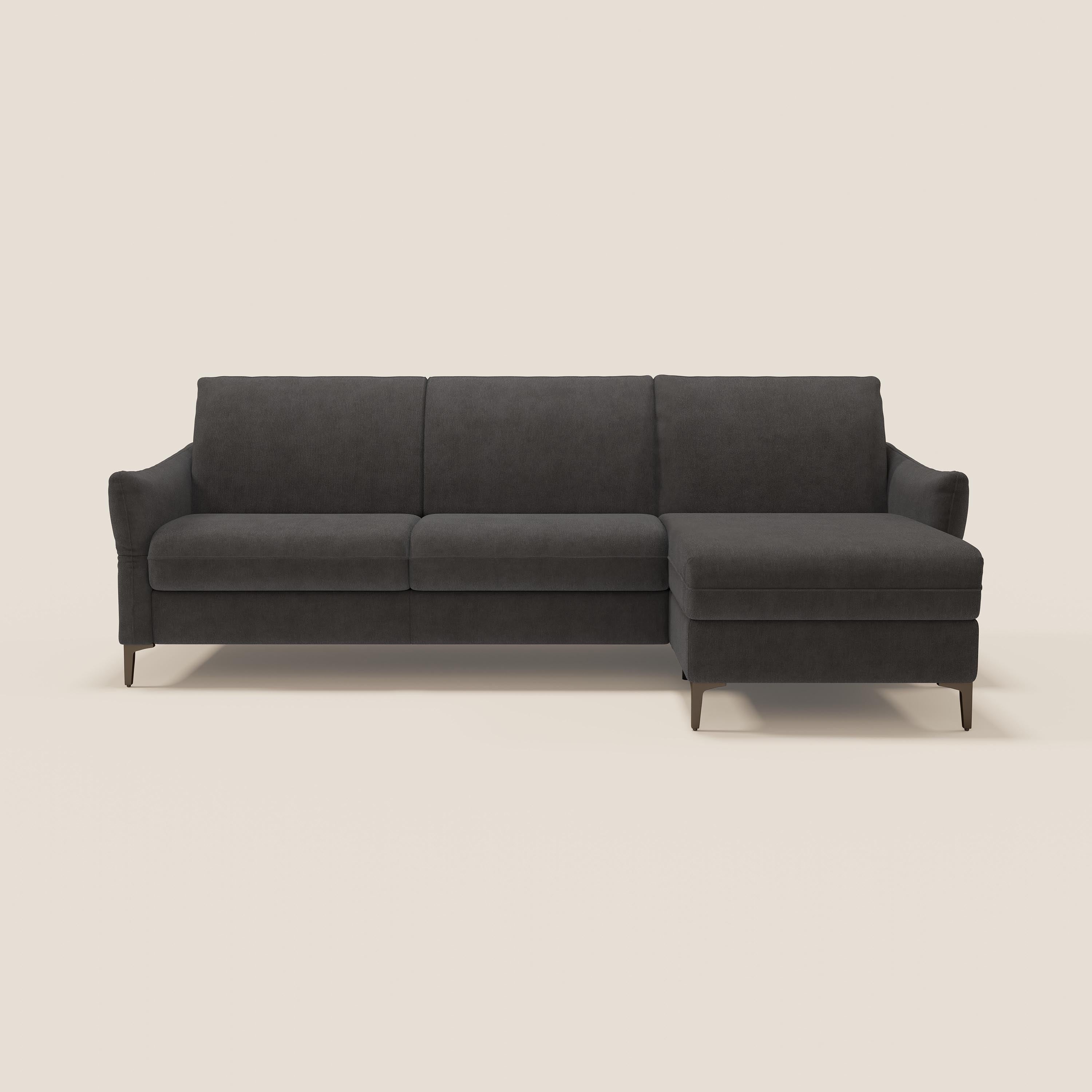 Dalia divano letto angolare con materasso alto 18 cm piedini alti e penisola contenitore in tessuto smacchiabile T17 - divani.store