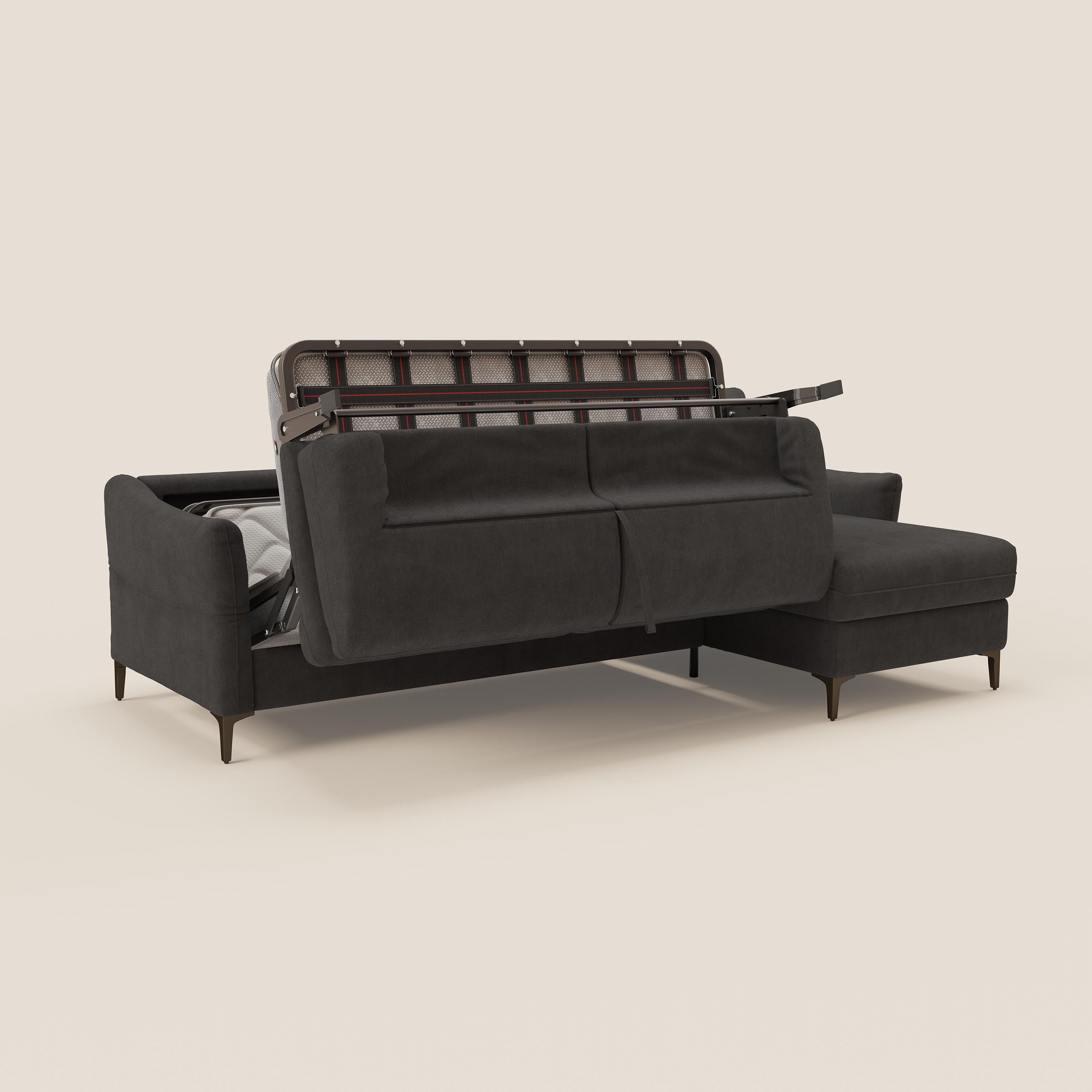 Dalia divano letto angolare con materasso alto 18 cm piedini alti e penisola contenitore in tessuto smacchiabile T17 - divani.store