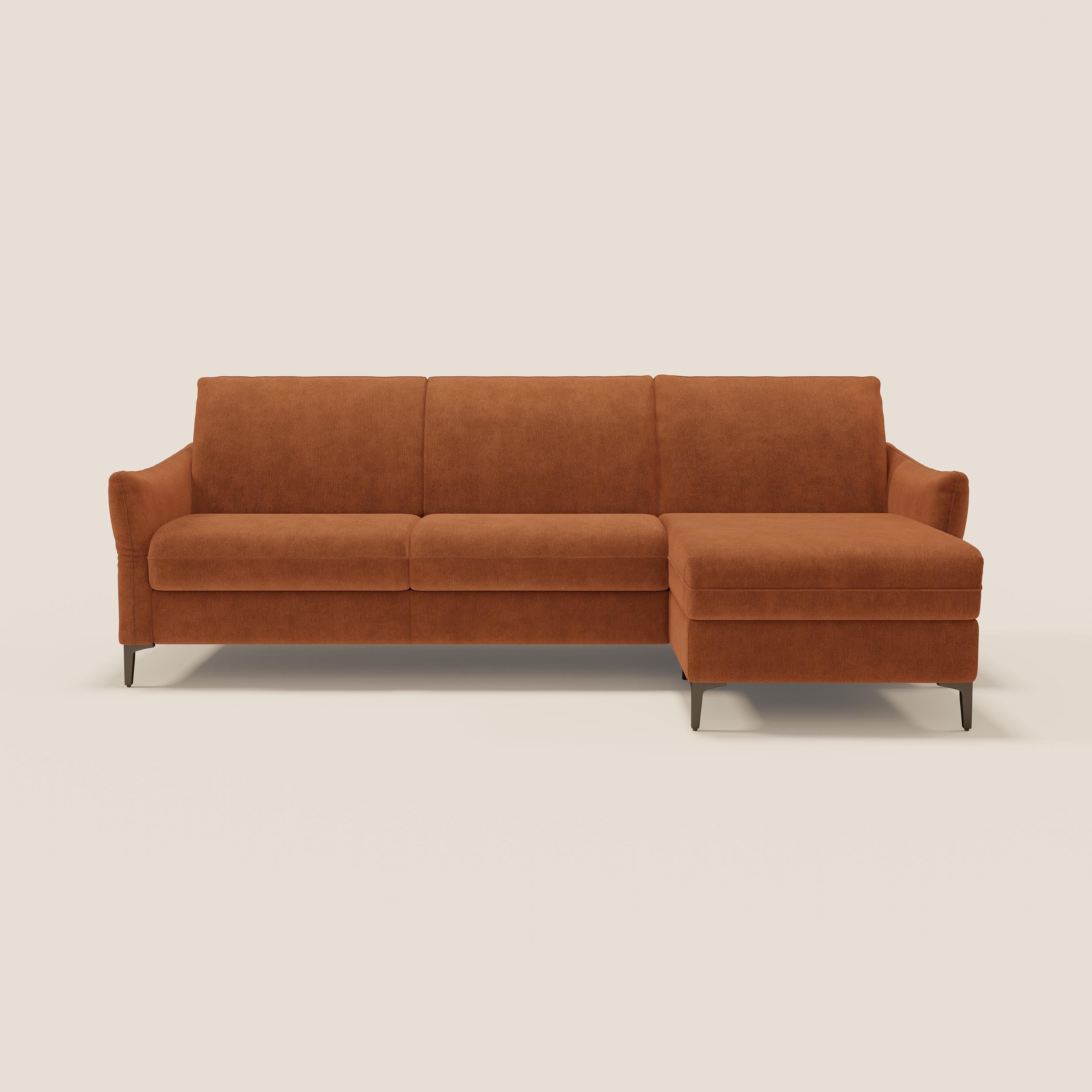 Dalia divano letto angolare con materasso alto 18 cm piedini alti e penisola contenitore in tessuto smacchiabile T17 - divani.store