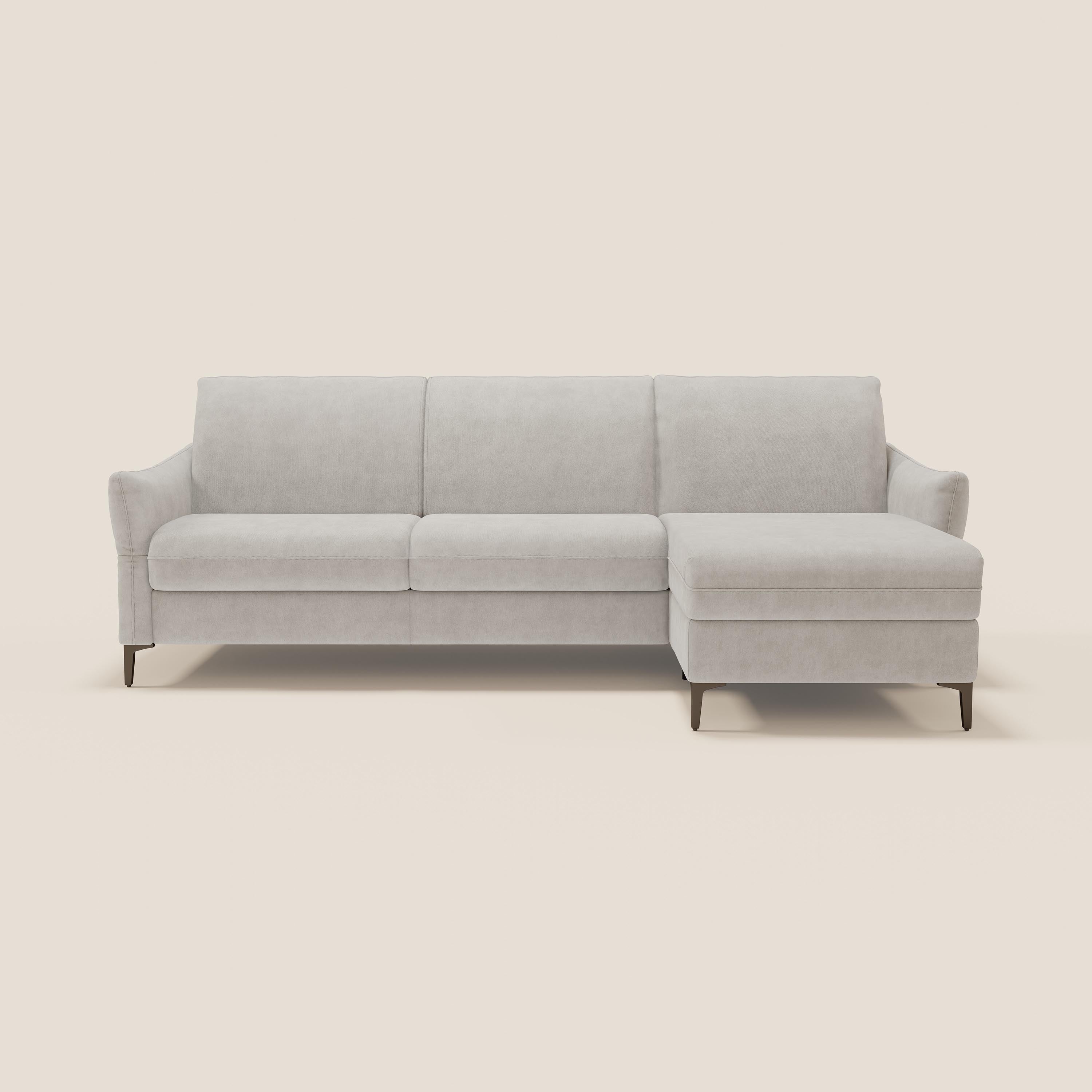 Dalia divano letto angolare con materasso alto 18 cm piedini alti e penisola contenitore in tessuto smacchiabile T17 - divani.store