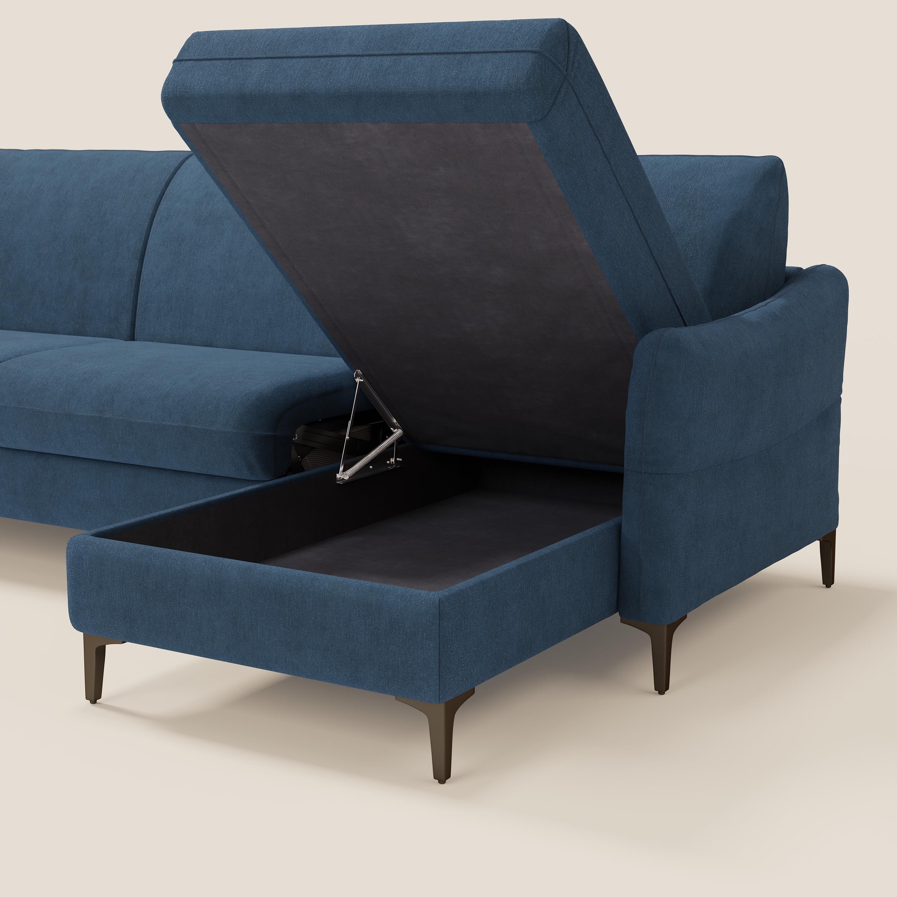 Dalia divano letto angolare con materasso alto 18 cm piedini alti e penisola contenitore in tessuto smacchiabile T17 - divani.store