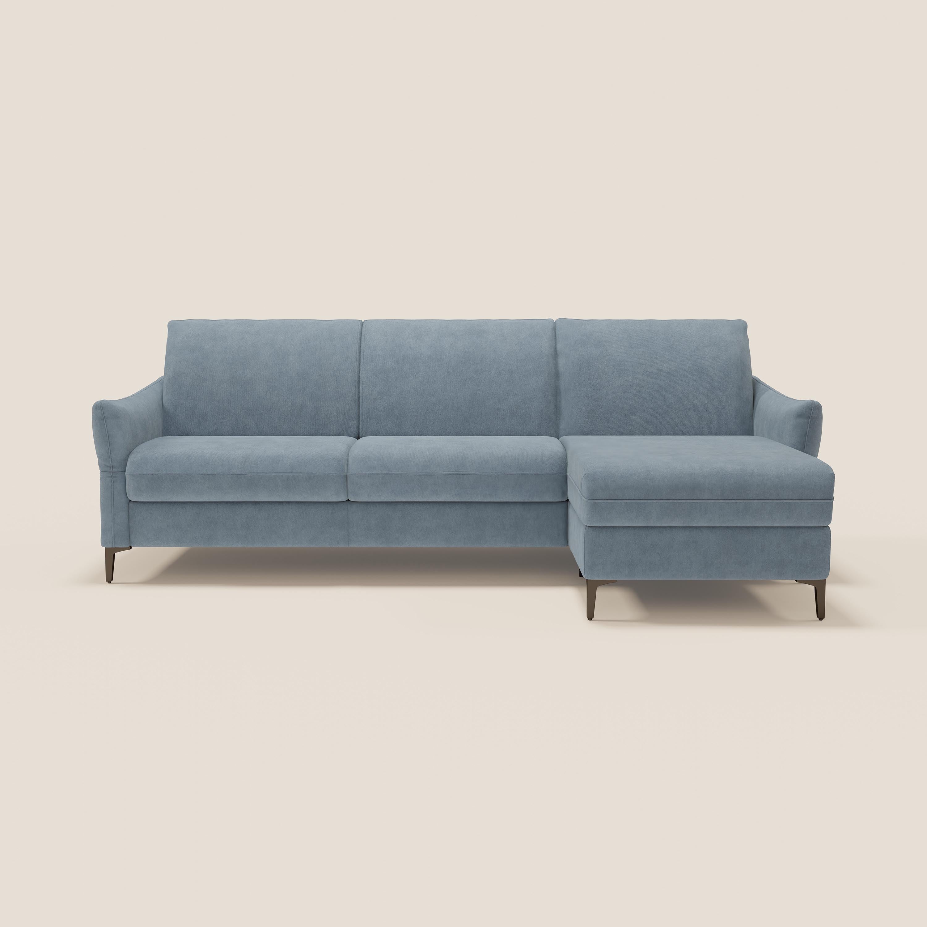 Dalia divano letto angolare con materasso alto 18 cm piedini alti e penisola contenitore in tessuto smacchiabile T17 - divani.store