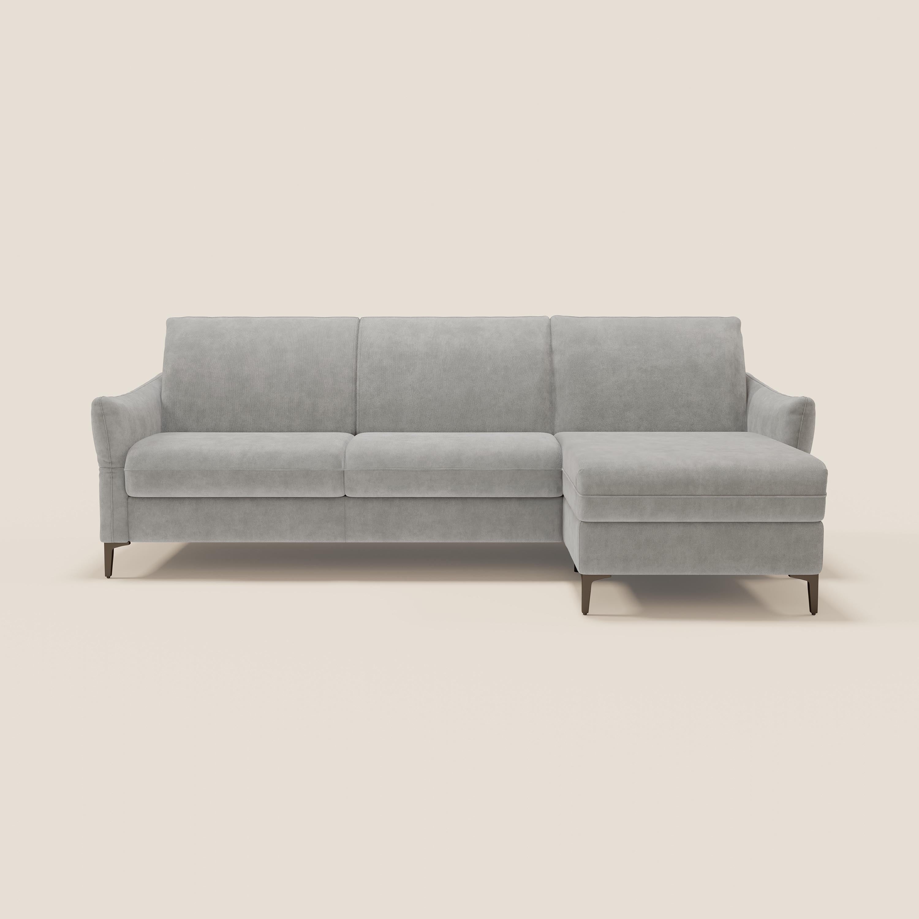 Dalia divano letto angolare con materasso alto 18 cm piedini alti e penisola contenitore in tessuto smacchiabile T17 - divani.store