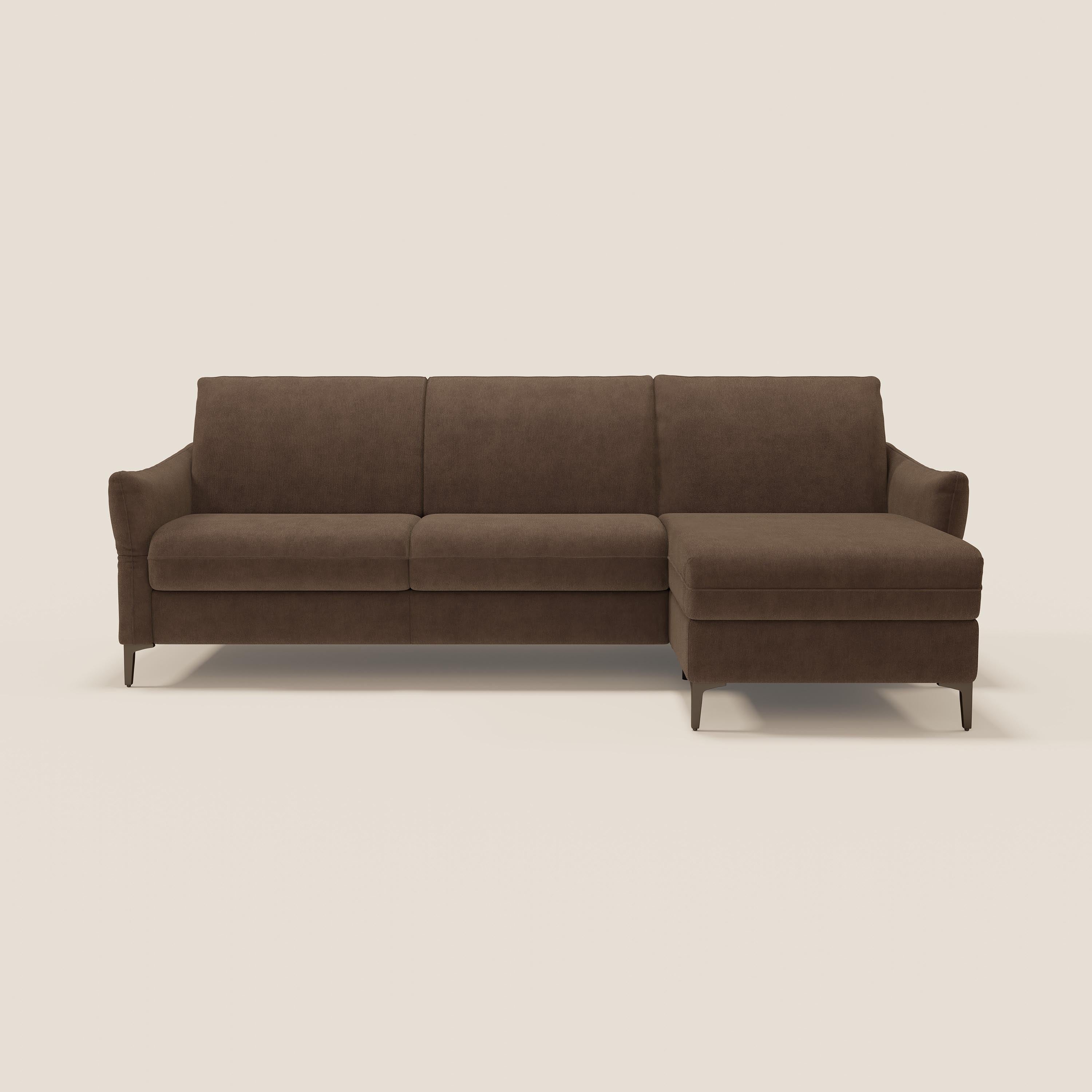 Dalia divano letto angolare con materasso alto 18 cm piedini alti e penisola contenitore in tessuto smacchiabile T17 - divani.store