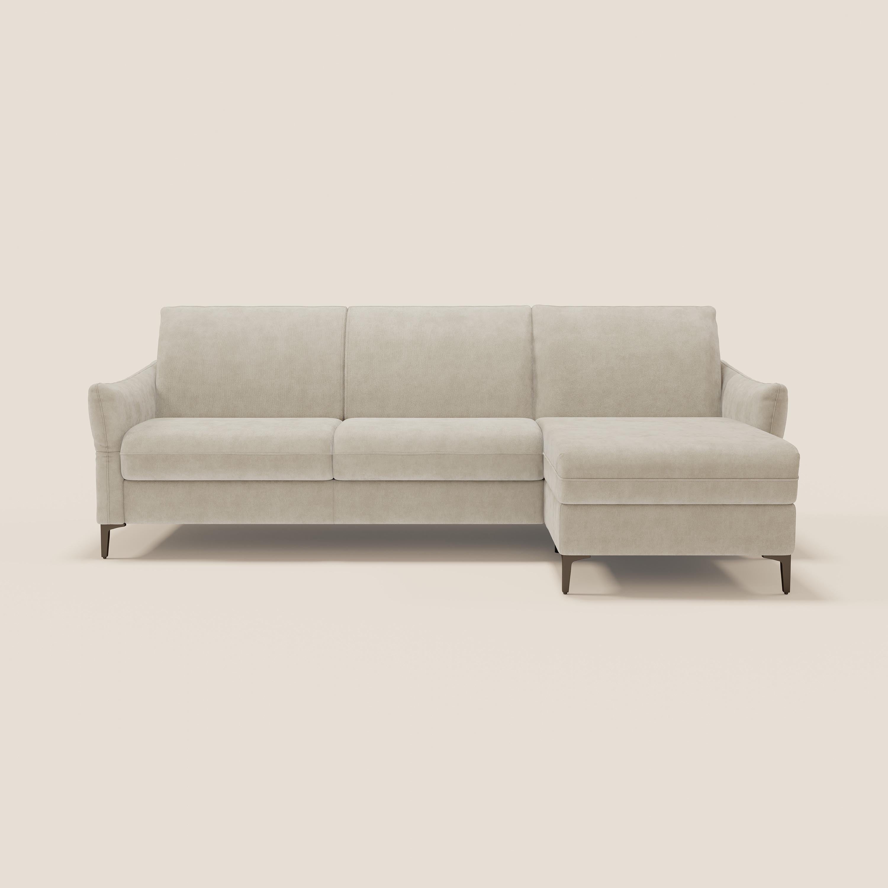 Dalia divano letto angolare con materasso alto 18 cm piedini alti e penisola contenitore in tessuto smacchiabile T17 - divani.store