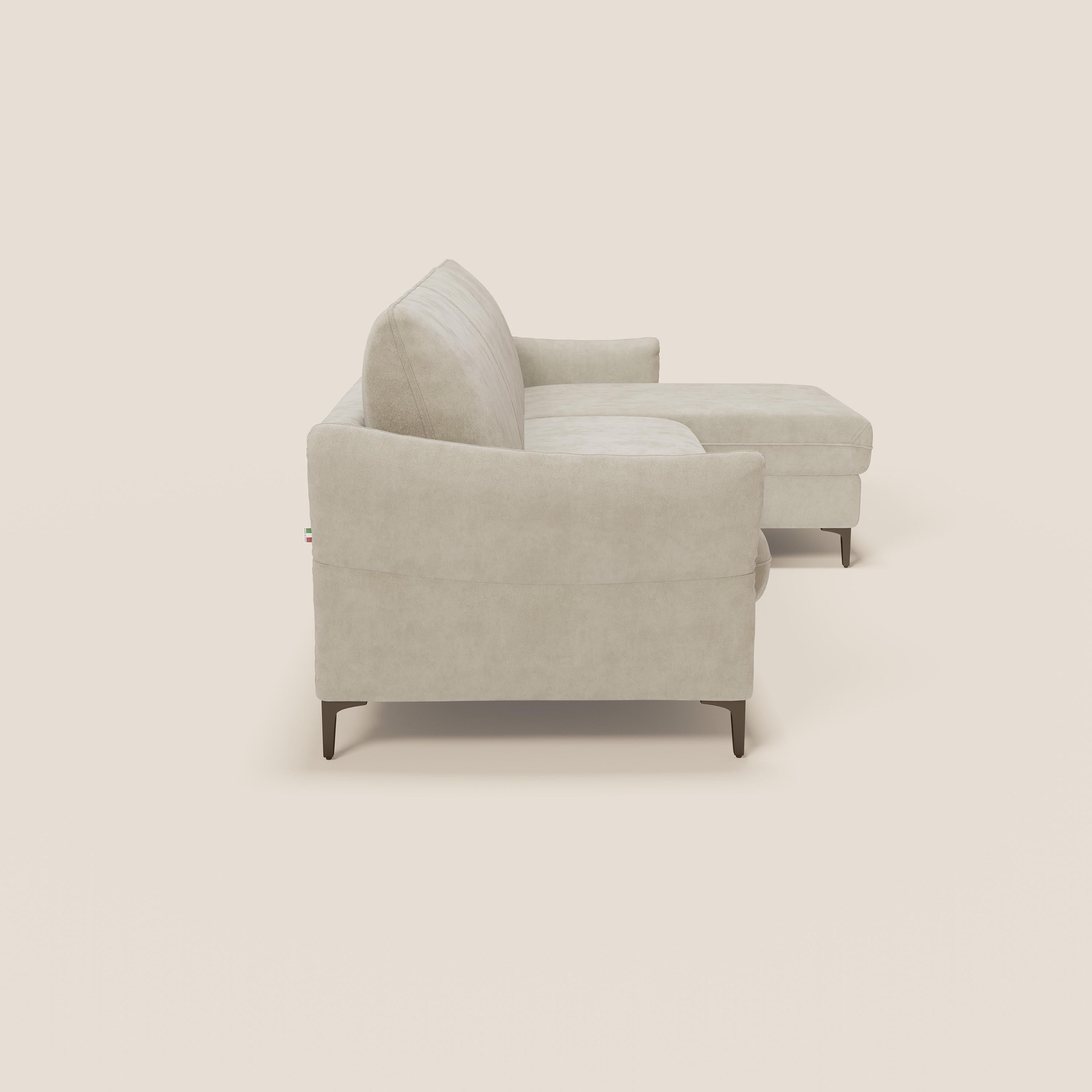 Dalia divano letto angolare con materasso alto 18 cm piedini alti e penisola contenitore in tessuto smacchiabile T17 - divani.store