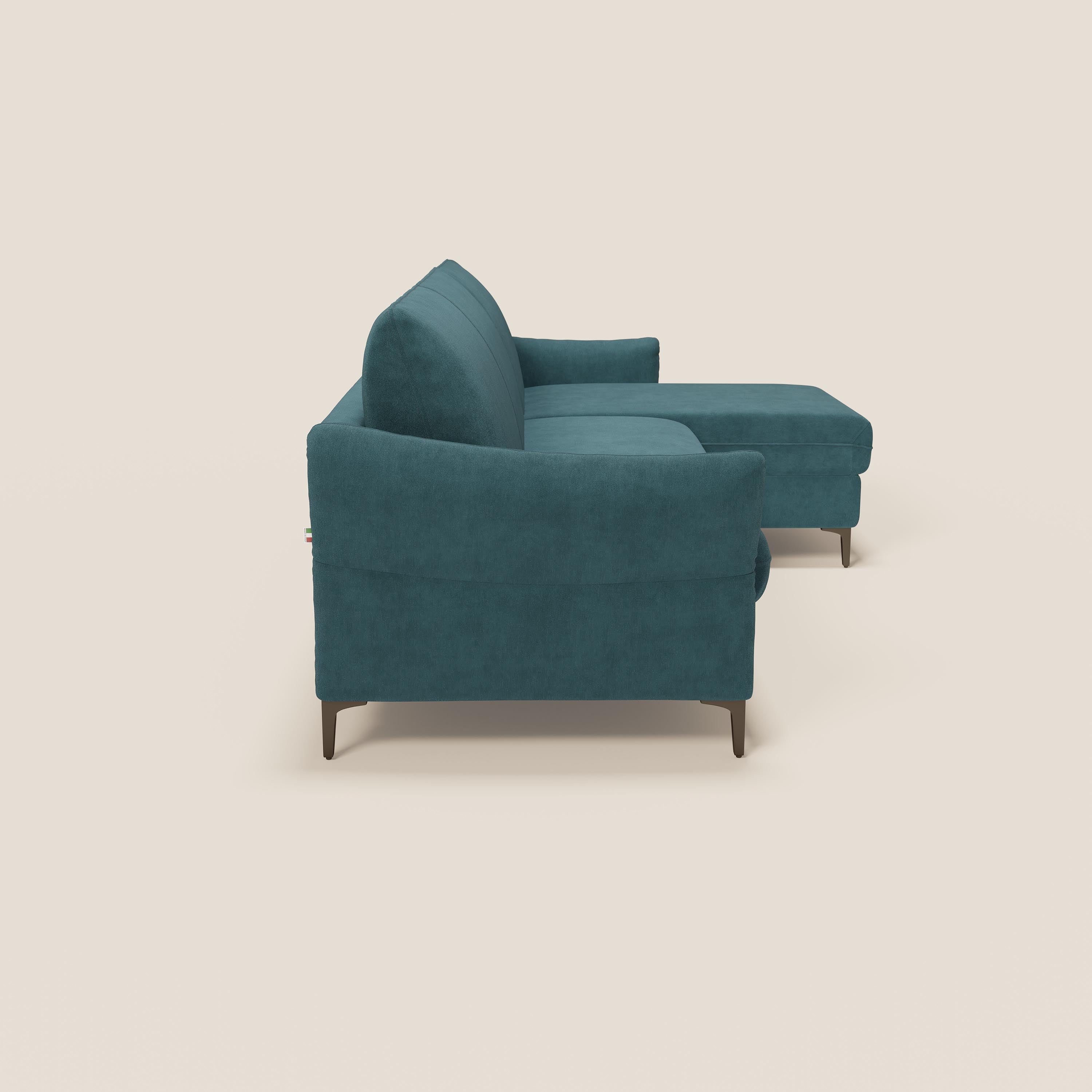 Dalia divano letto angolare con materasso alto 18 cm piedini alti e penisola contenitore in tessuto smacchiabile T17 - divani.store