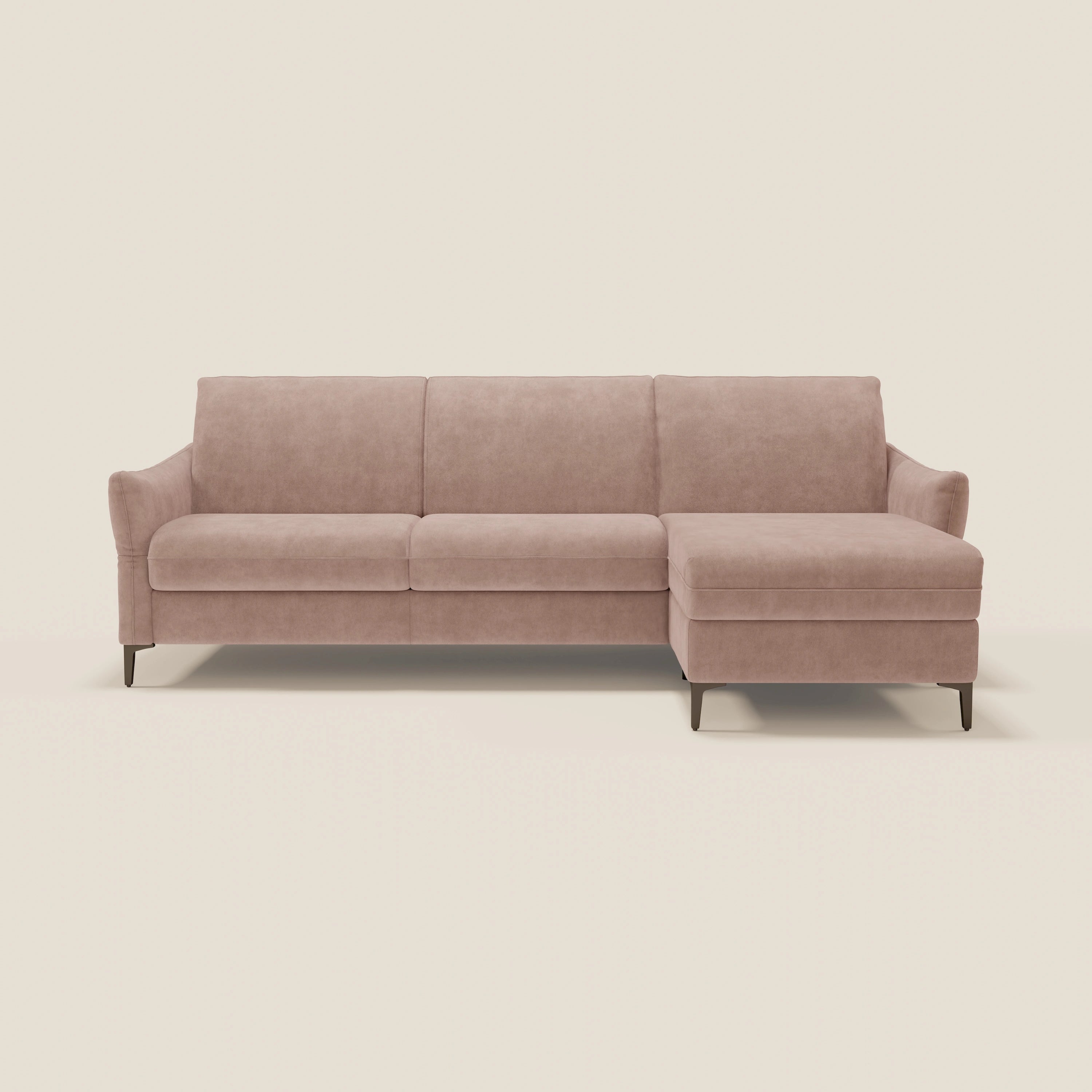 Dalia divano letto angolare con materasso alto 18 cm piedini alti e penisola contenitore in tessuto smacchiabile T17 - divani.store