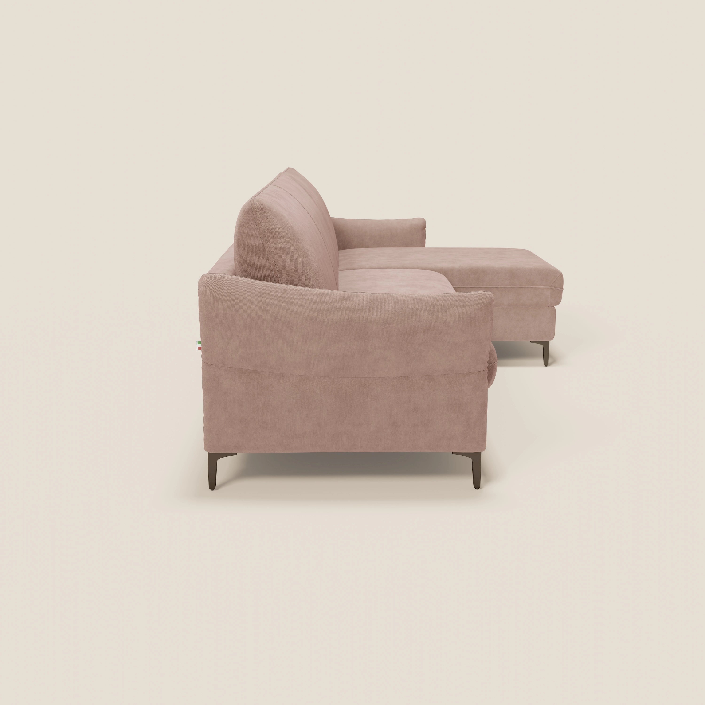 Dalia divano letto angolare con materasso alto 18 cm piedini alti e penisola contenitore in tessuto smacchiabile T17 - divani.store