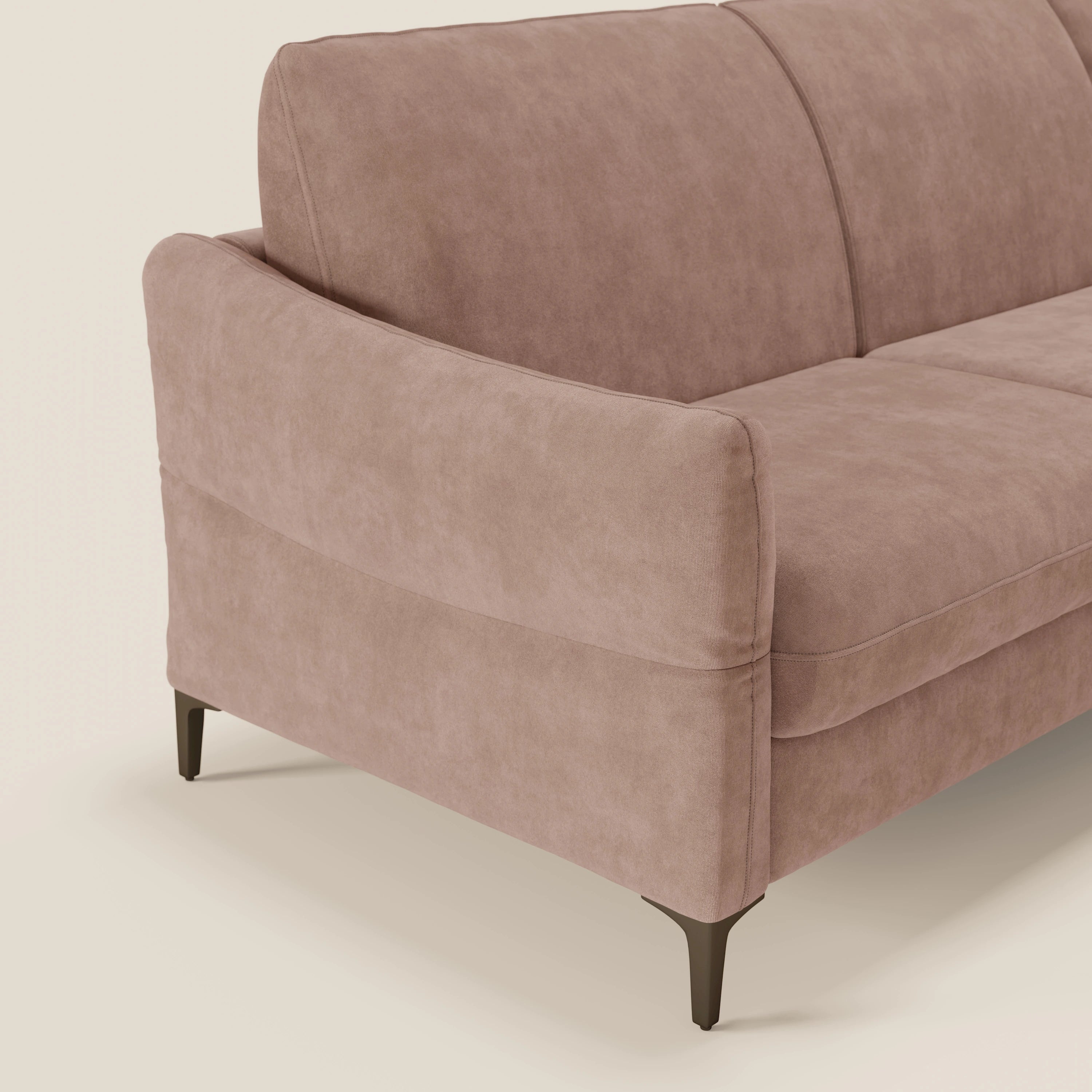 Dalia divano letto angolare con materasso alto 18 cm piedini alti e penisola contenitore in tessuto smacchiabile T17 - divani.store