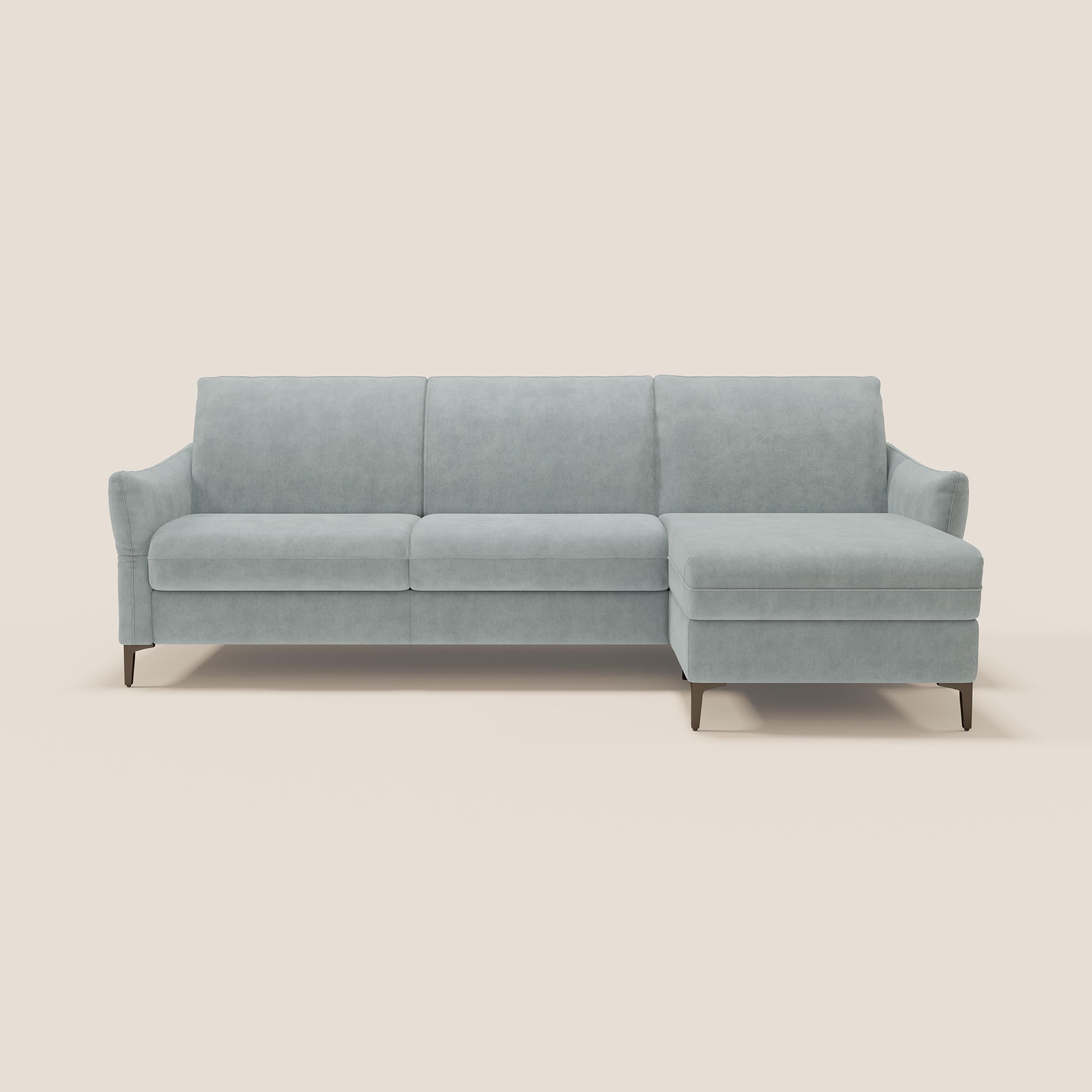 Dalia divano letto angolare con materasso alto 18 cm piedini alti e penisola contenitore in tessuto smacchiabile T17 - divani.store