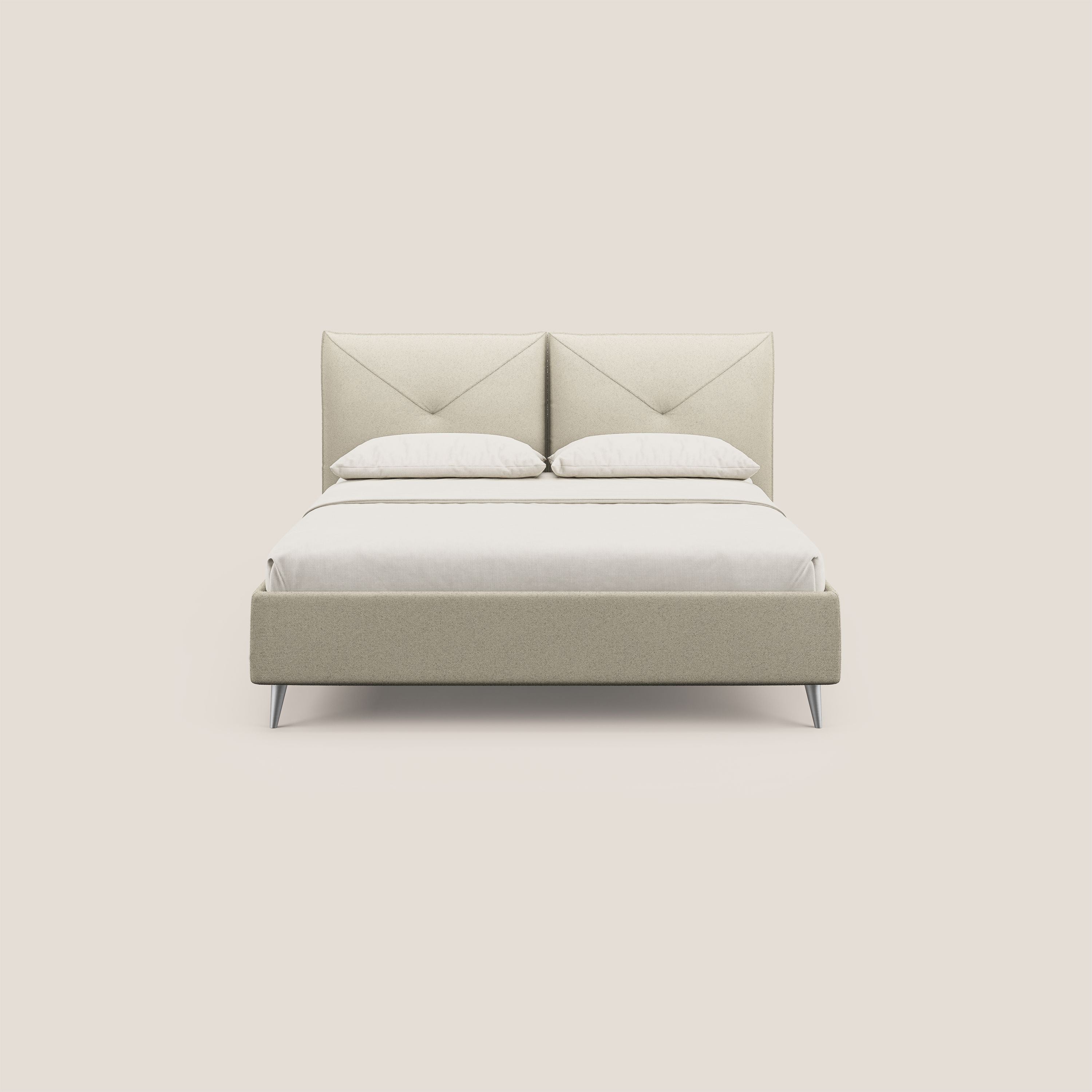Adone letto imbottito contenitore a doppia pannellatura in bouclet impermeabile T07 beige - divani.store