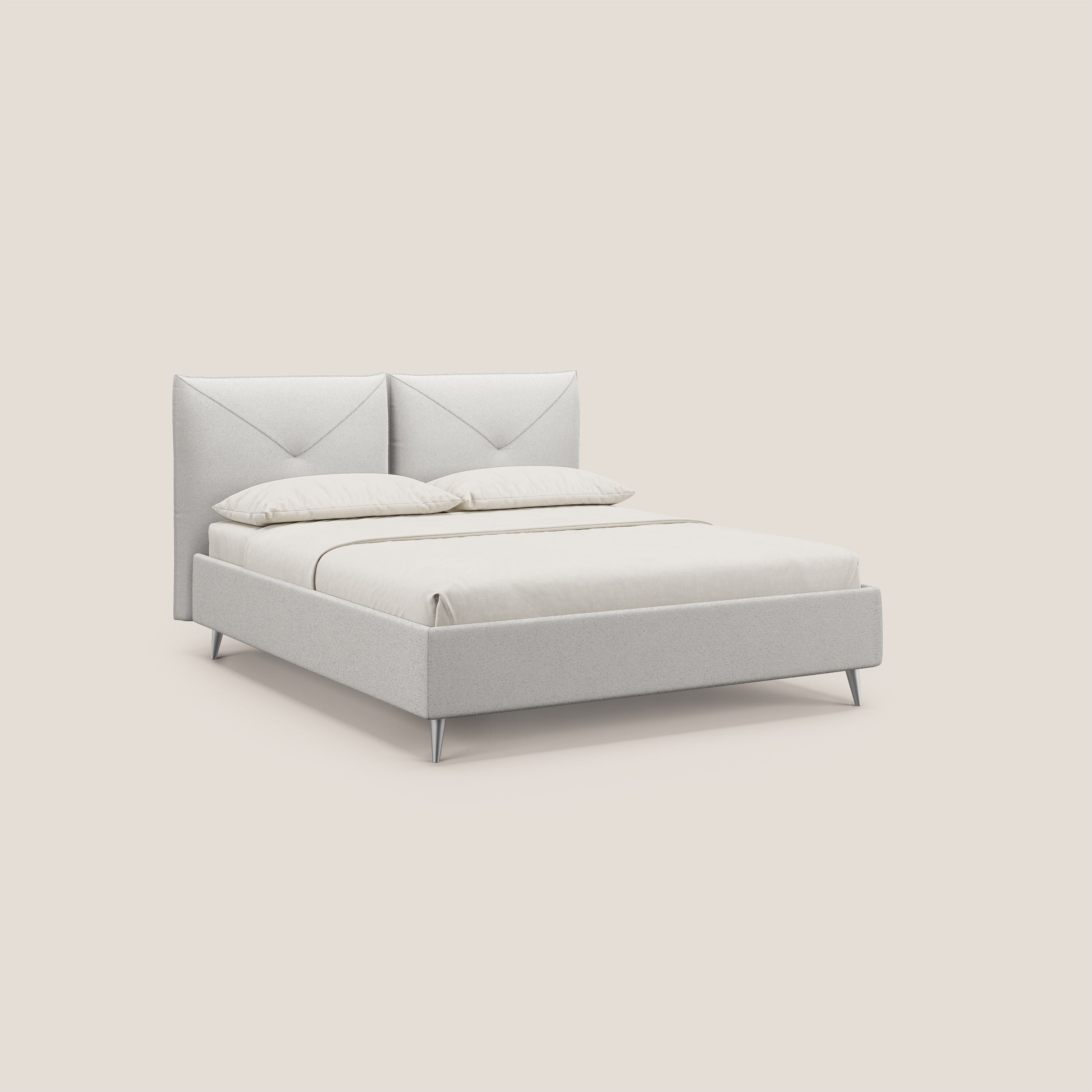 Adone letto imbottito contenitore a doppia pannellatura in bouclet impermeabile T07 grigio - divani.store