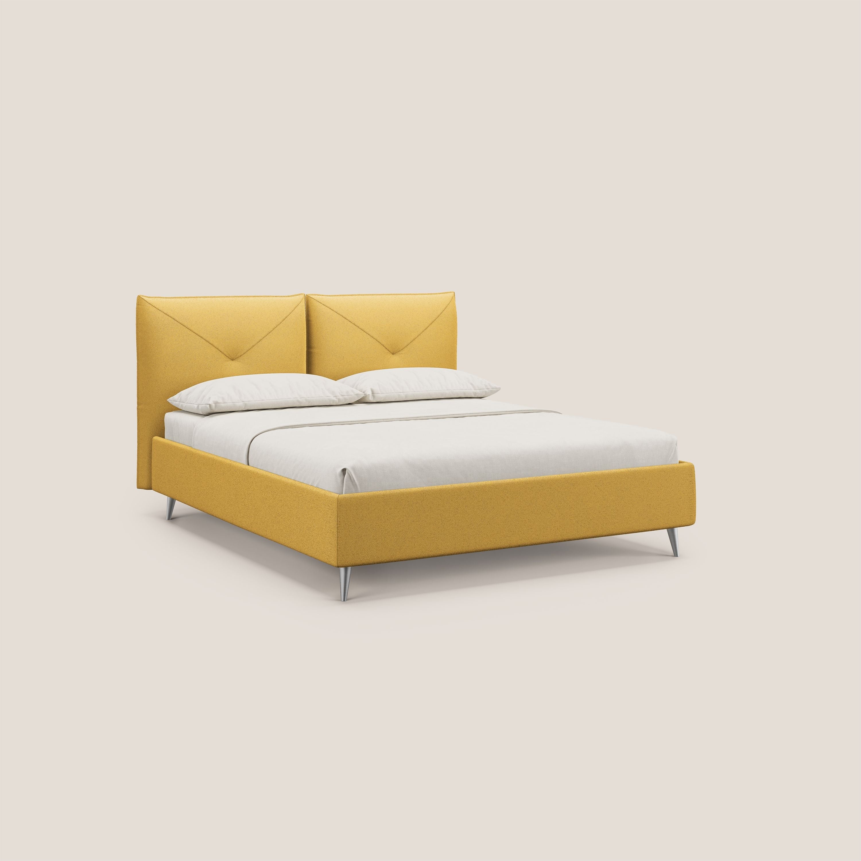 Adone letto imbottito contenitore a doppia pannellatura in bouclet impermeabile T07 giallo - divani.store