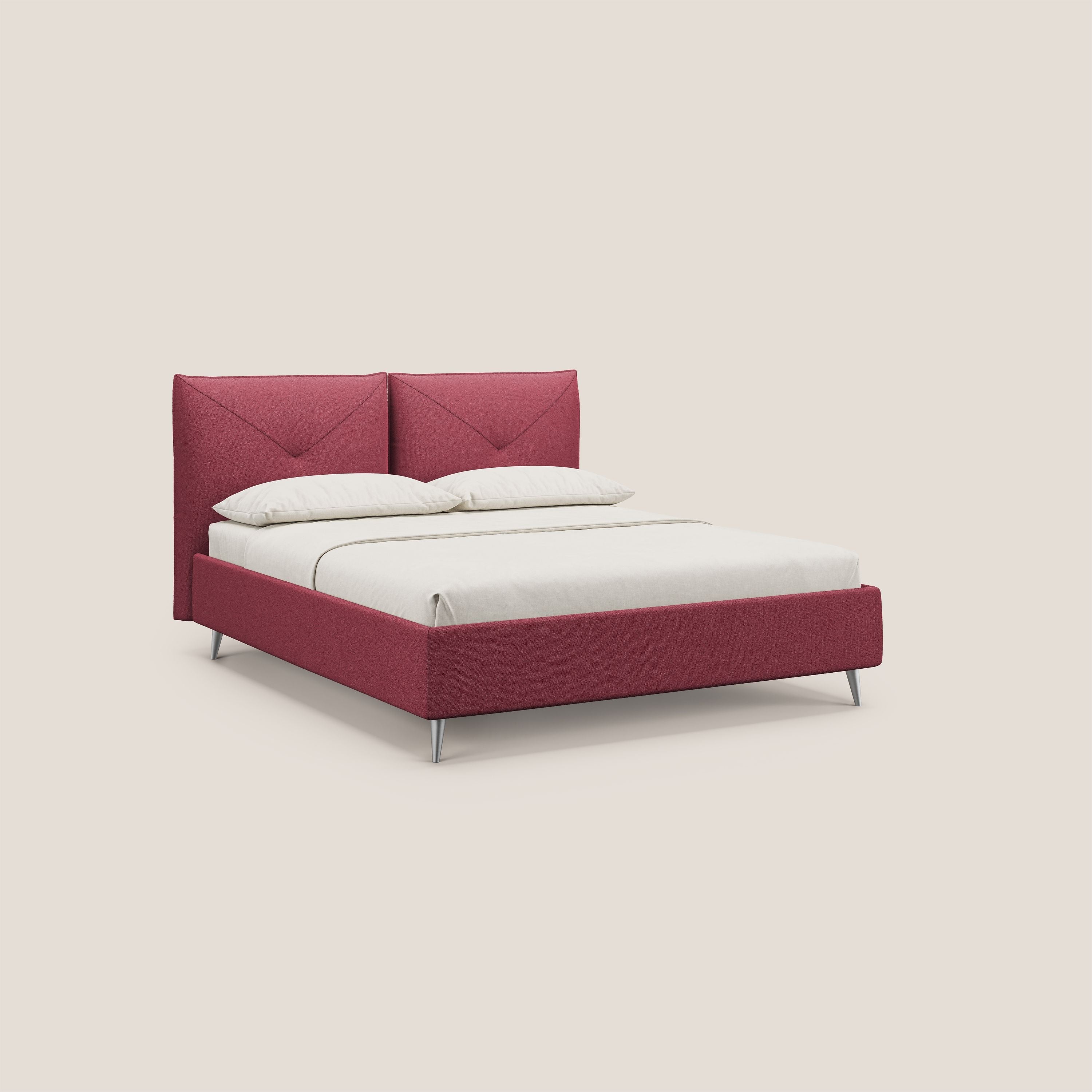 Adone letto imbottito contenitore a doppia pannellatura in bouclet impermeabile T07 rosso - divani.store