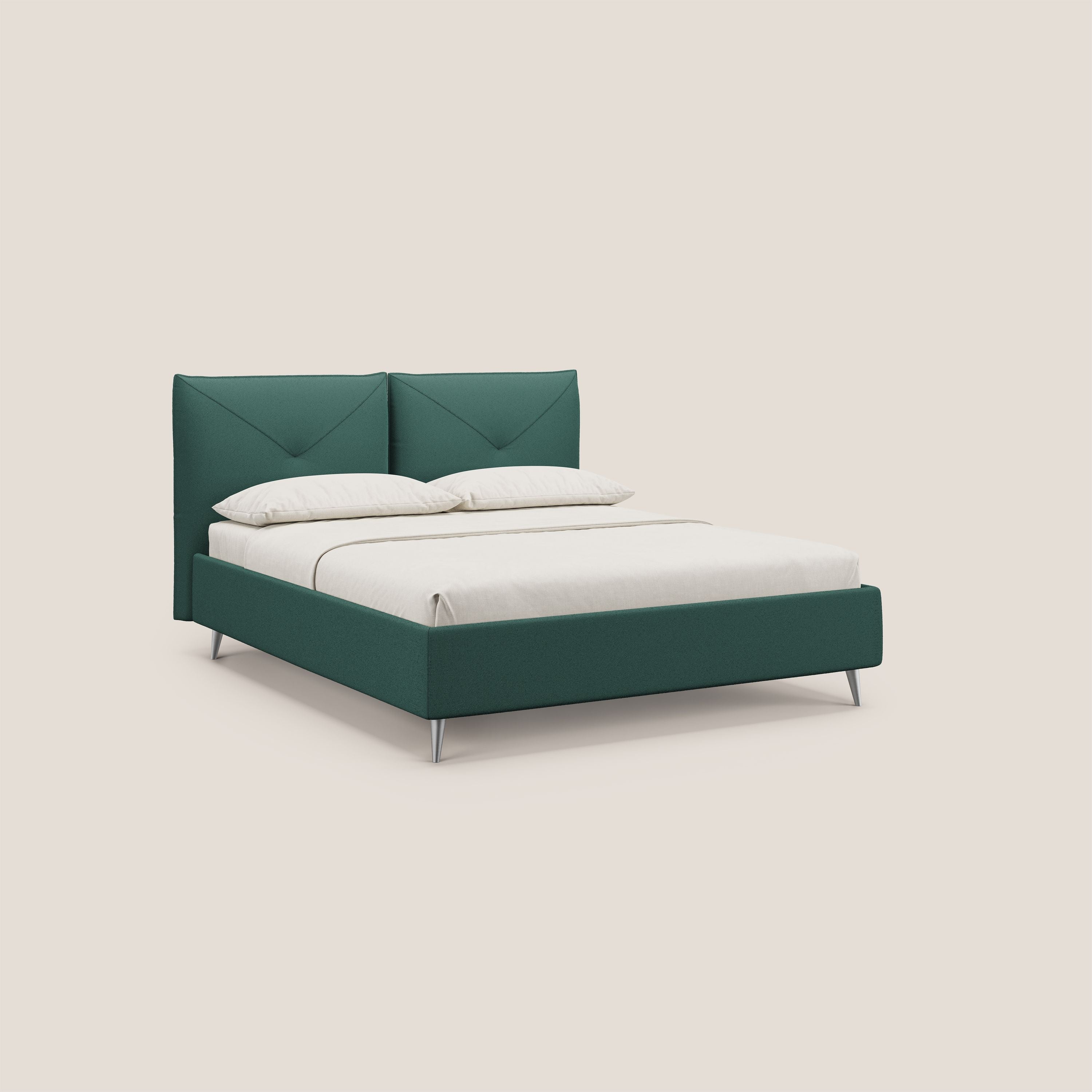 Adone letto imbottito contenitore a doppia pannellatura in bouclet impermeabile T07 verde - divani.store