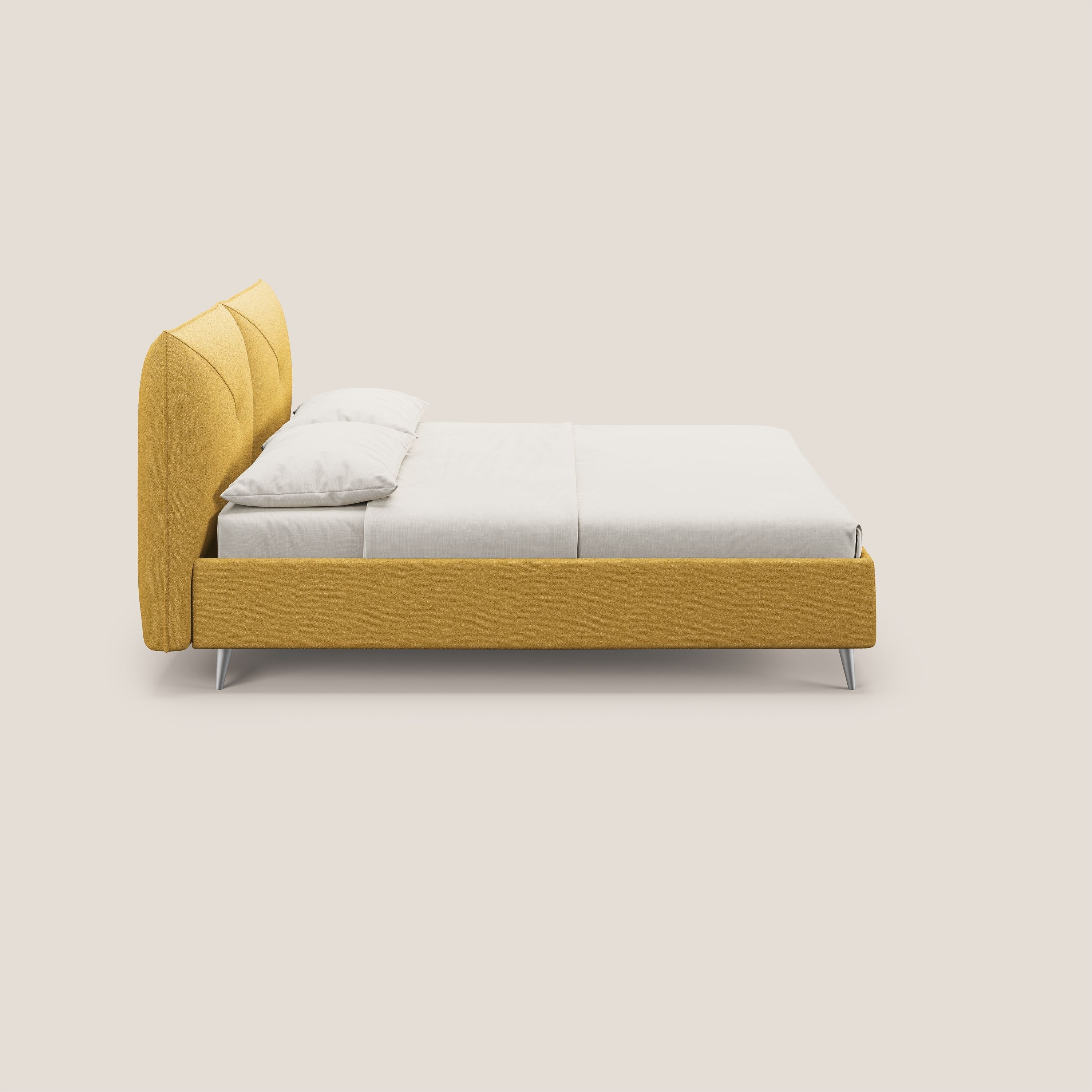 Adone letto imbottito contenitore a doppia pannellatura in bouclet impermeabile T07 giallo - divani.store