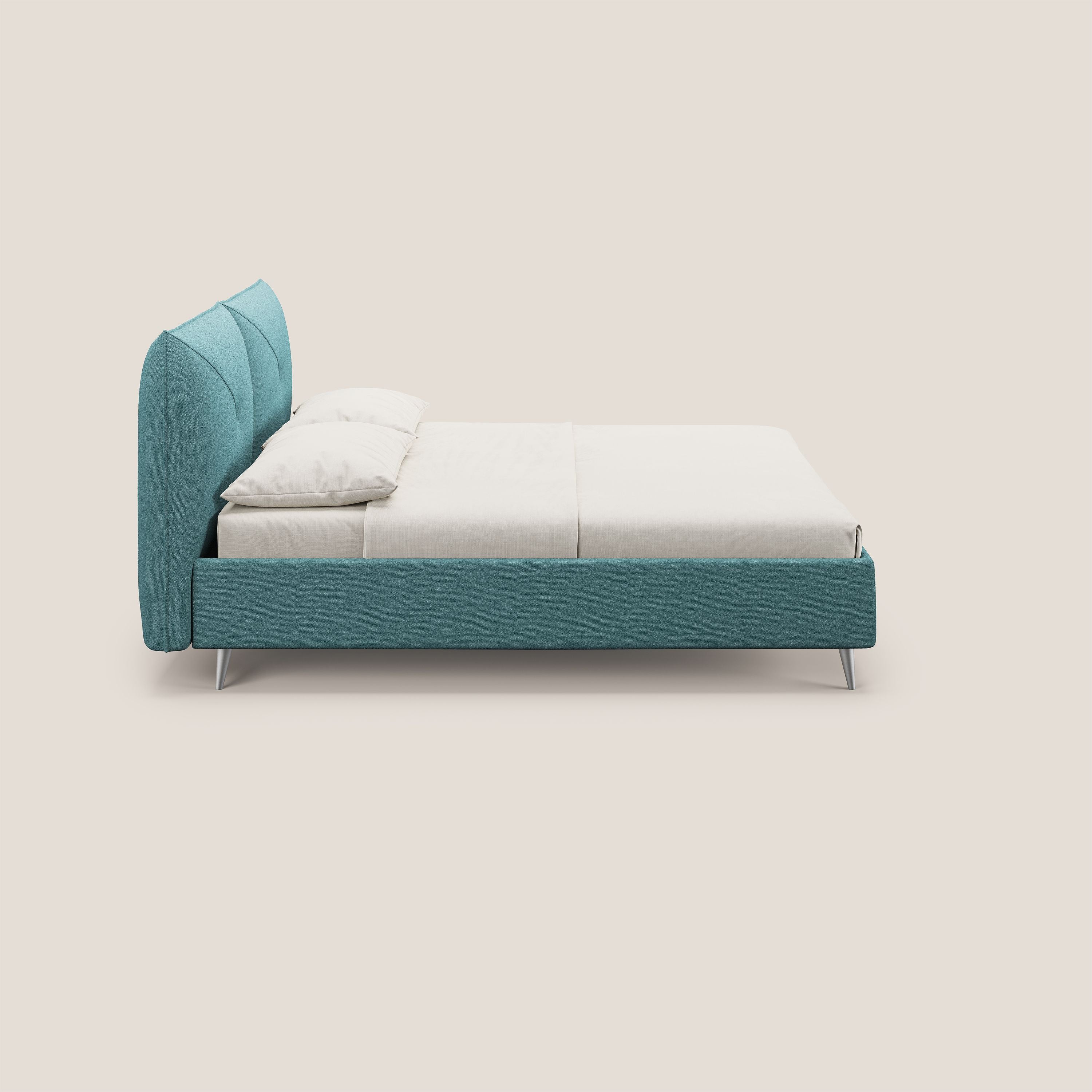 Adone letto imbottito contenitore a doppia pannellatura in bouclet impermeabile T07 azzurro - divani.store