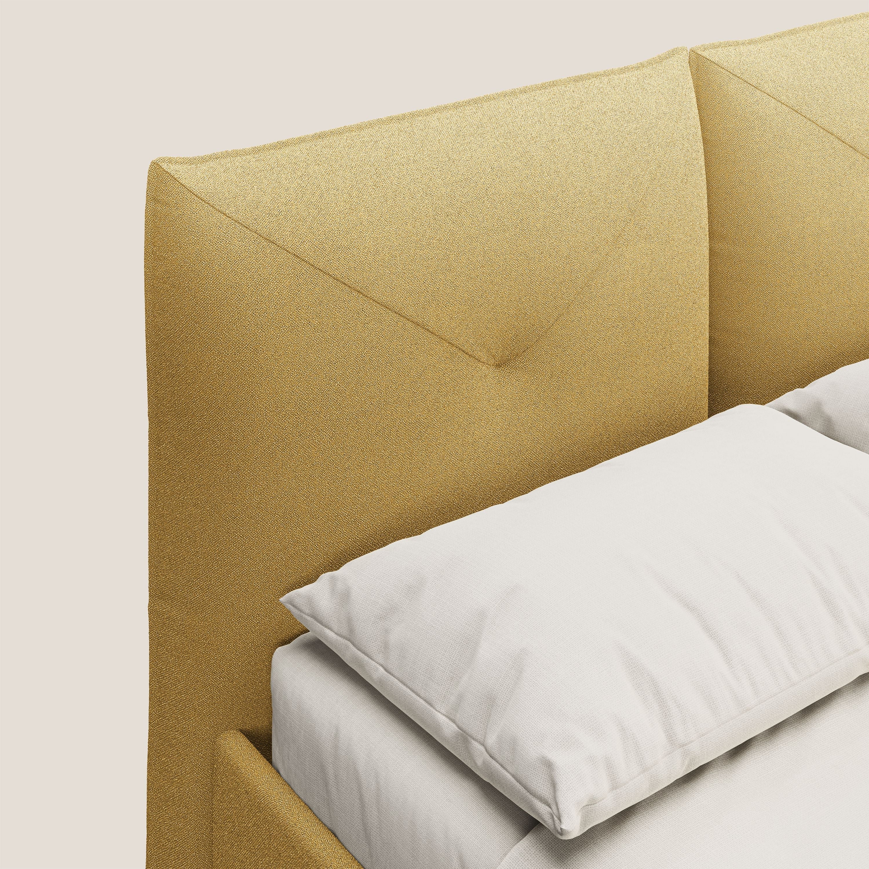 Adone letto imbottito contenitore a doppia pannellatura in bouclet impermeabile T07 giallo - divani.store