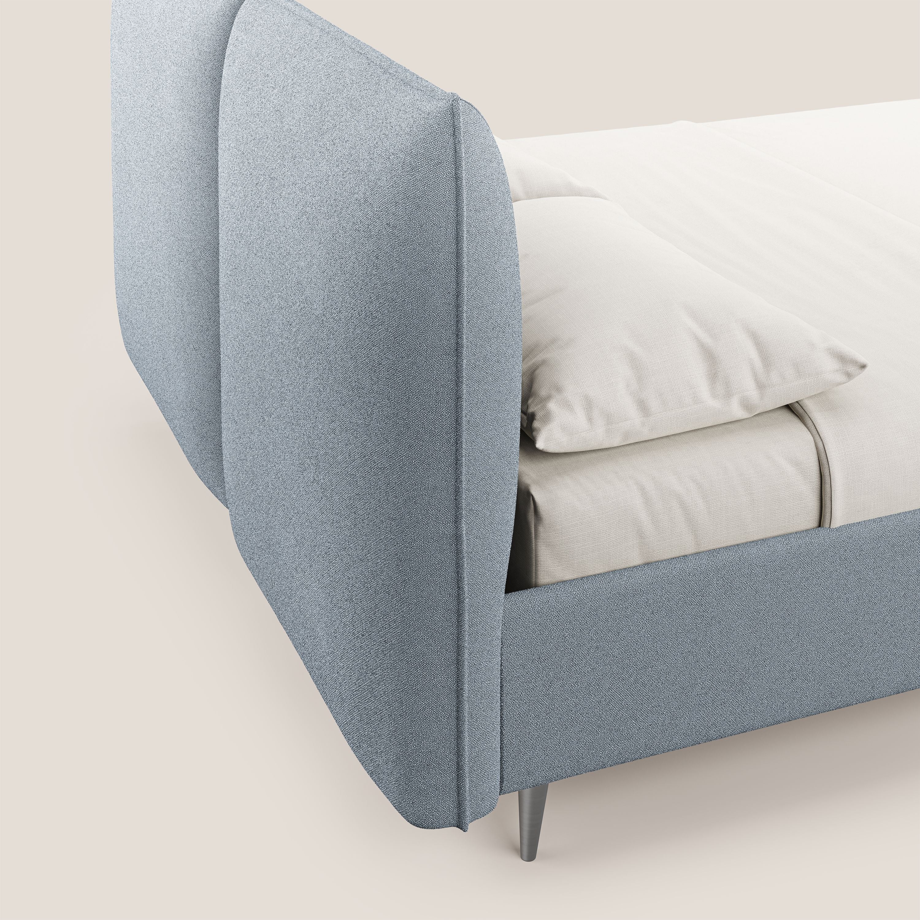 Adone letto imbottito contenitore a doppia pannellatura in bouclet impermeabile T07 carta da zucchero - divani.store