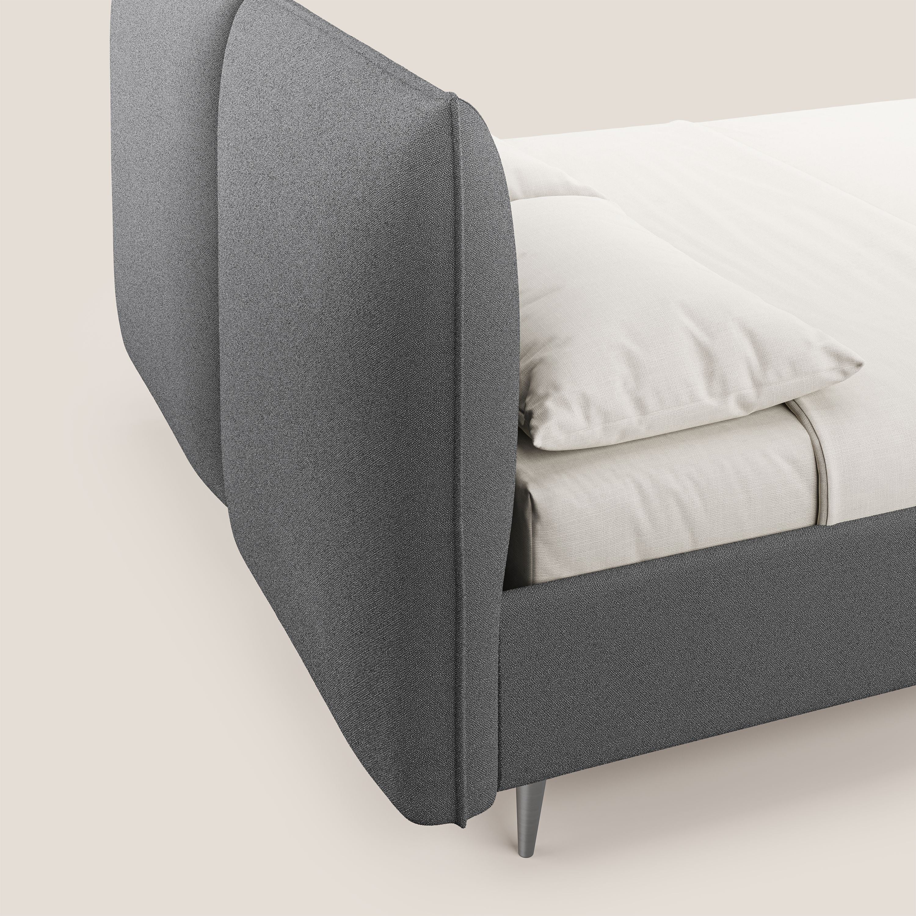 Adone letto imbottito contenitore a doppia pannellatura in bouclet impermeabile T07 antracite - divani.store