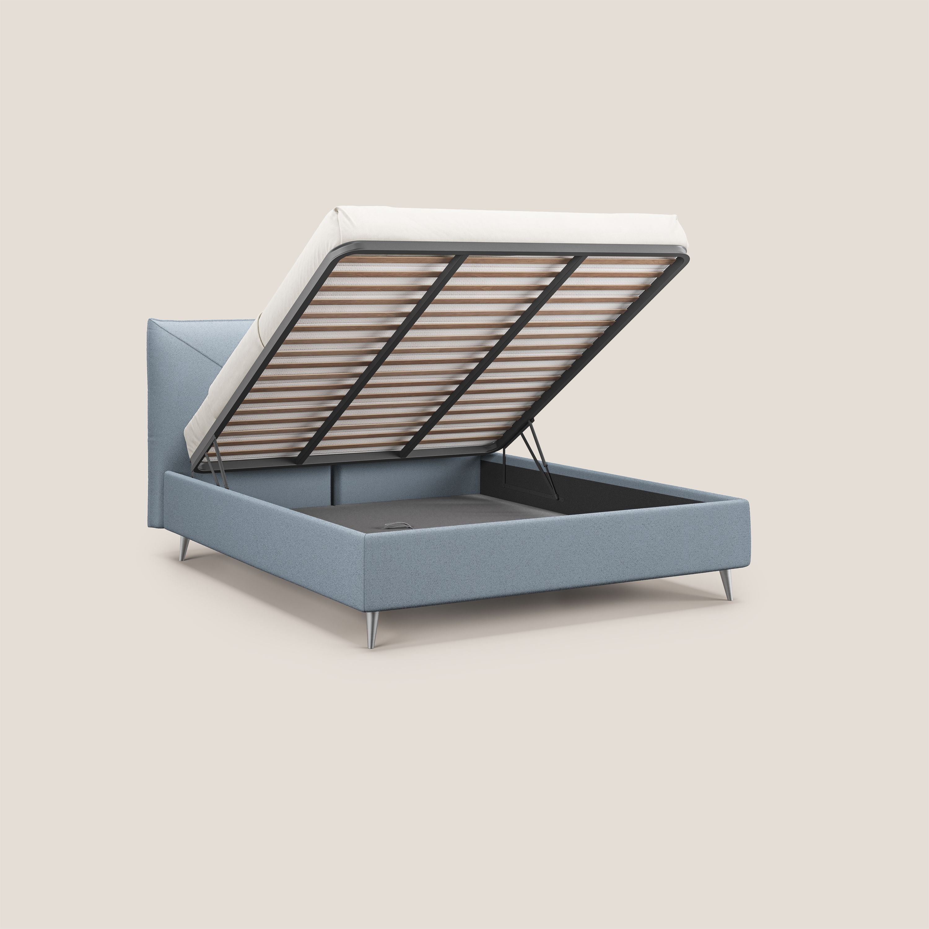 Adone letto imbottito contenitore a doppia pannellatura in bouclet impermeabile T07 carta da zucchero - divani.store