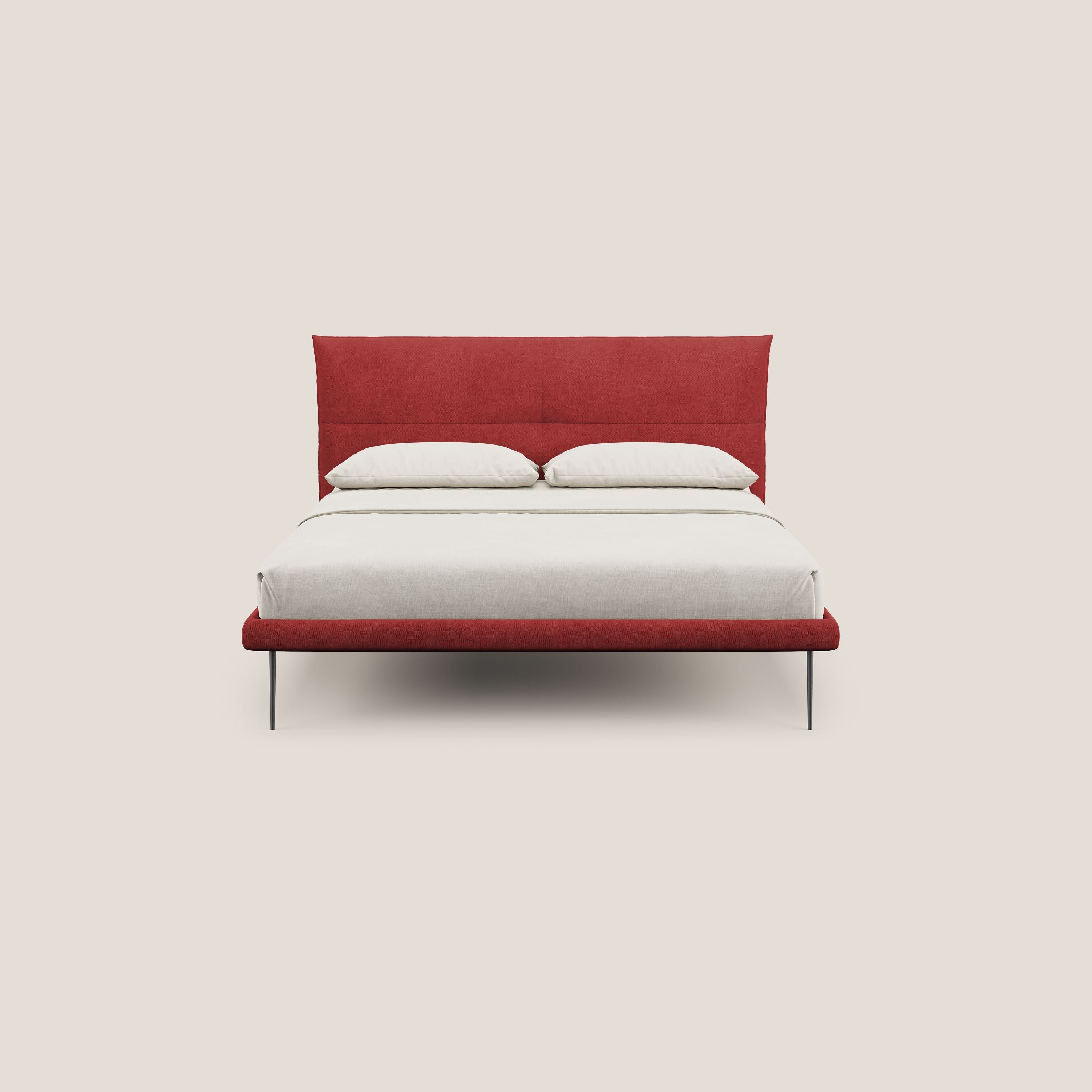 Akiko letto imbottito con piedi alti in metallo in tessuto impermeabile T02 rosso - divani.store