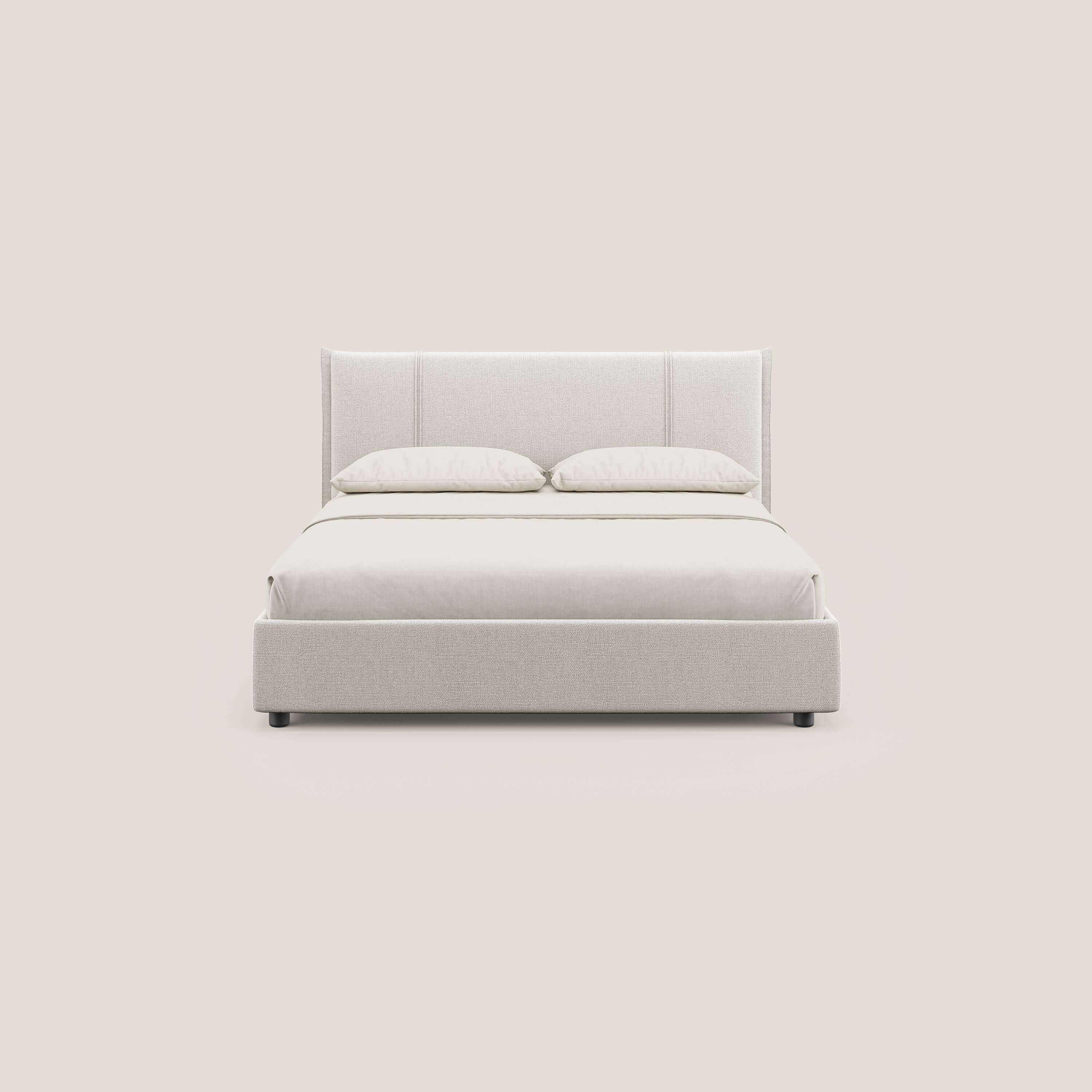 Alicia letto imbottito con vano contenitore in tessuto impermeabile T14 panna - divani.store