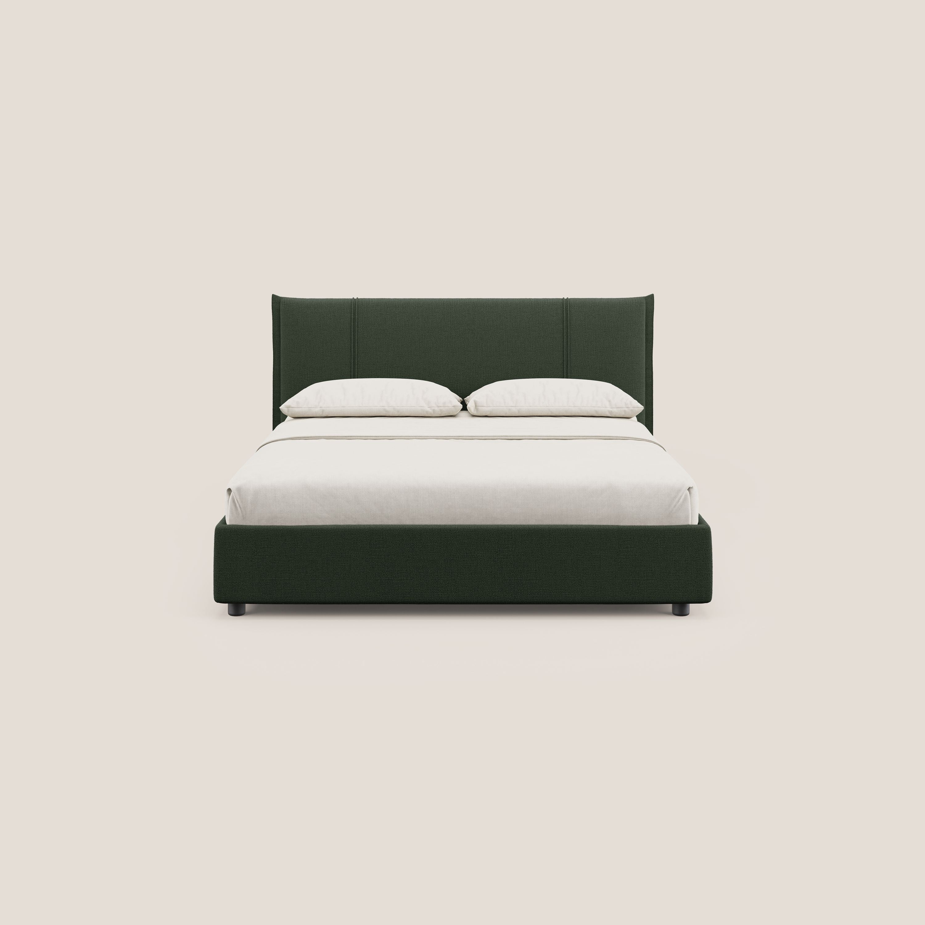 Alicia letto imbottito con vano contenitore in tessuto impermeabile T14 verde - divani.store