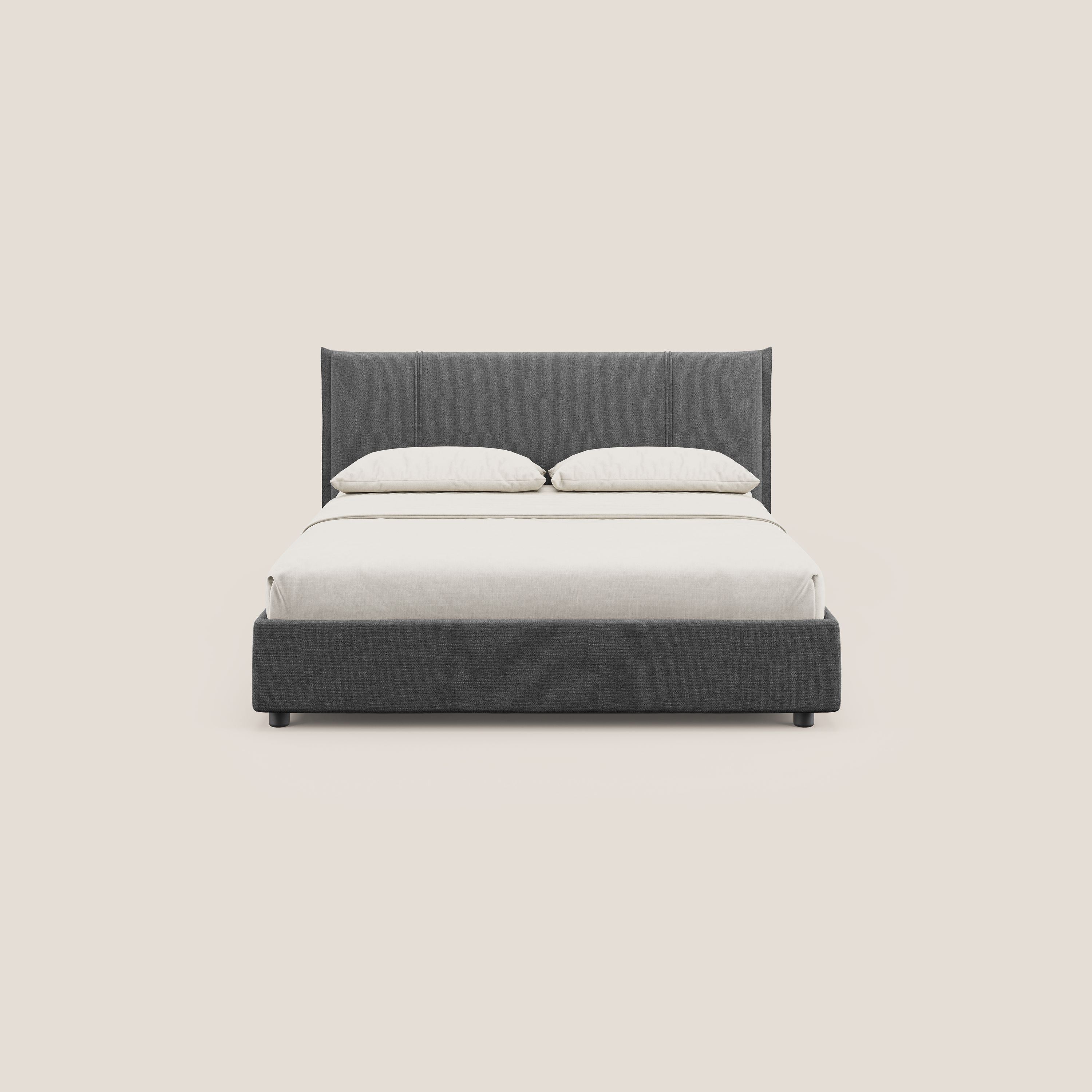 Alicia letto imbottito con vano contenitore in tessuto impermeabile T14 grigio - divani.store