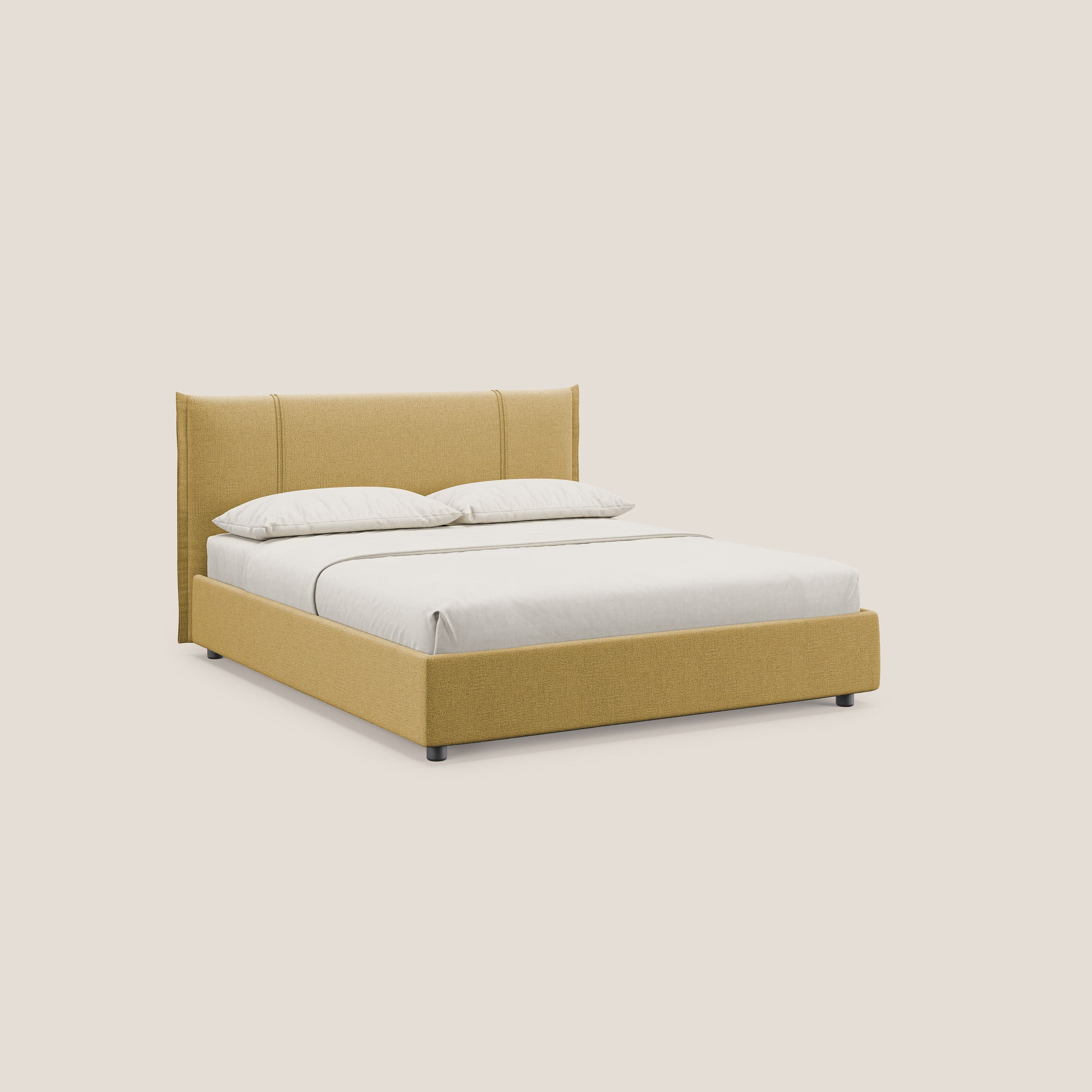 Alicia letto imbottito con vano contenitore in tessuto impermeabile T14 giallo - divani.store