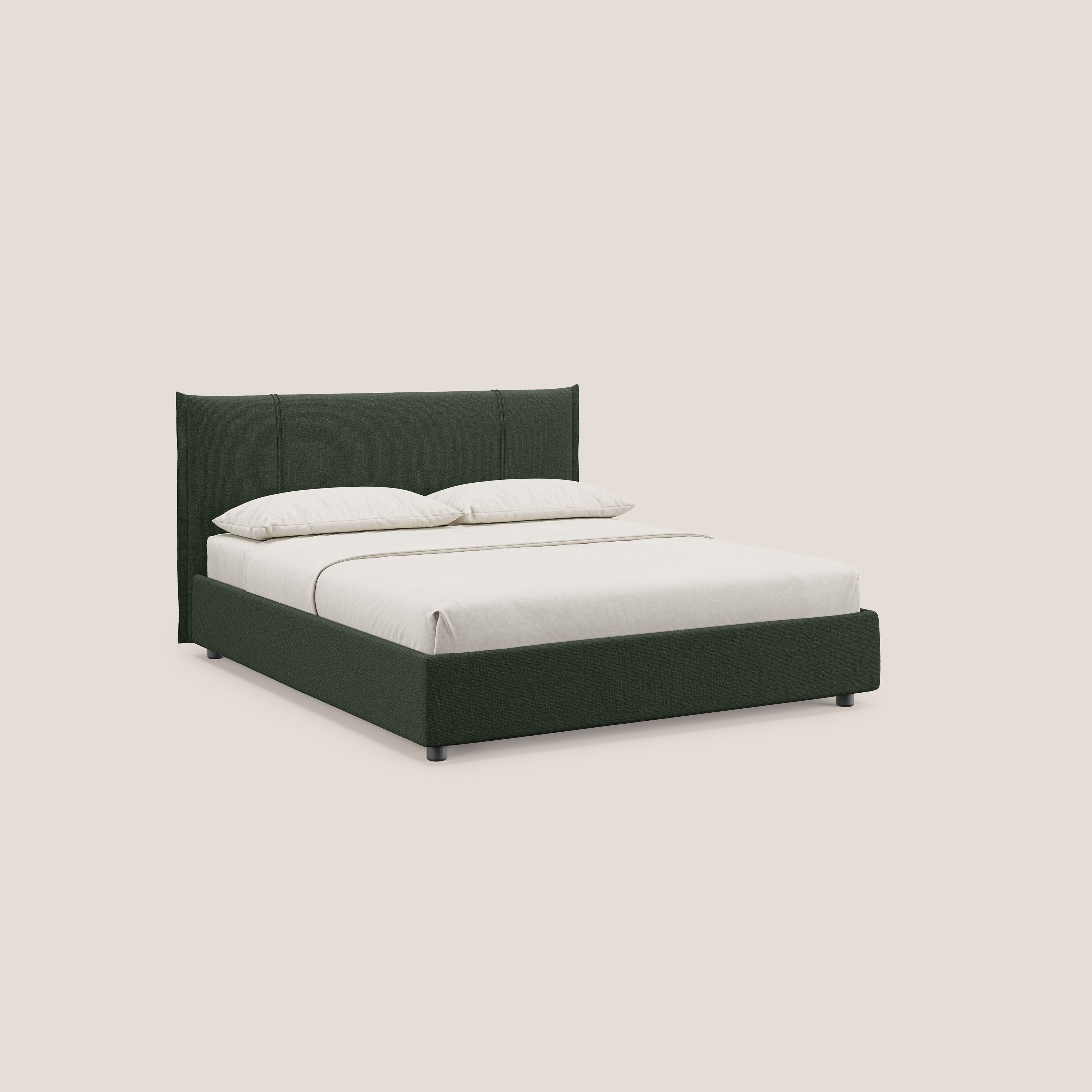 Alicia letto imbottito con vano contenitore in tessuto impermeabile T14 verde - divani.store