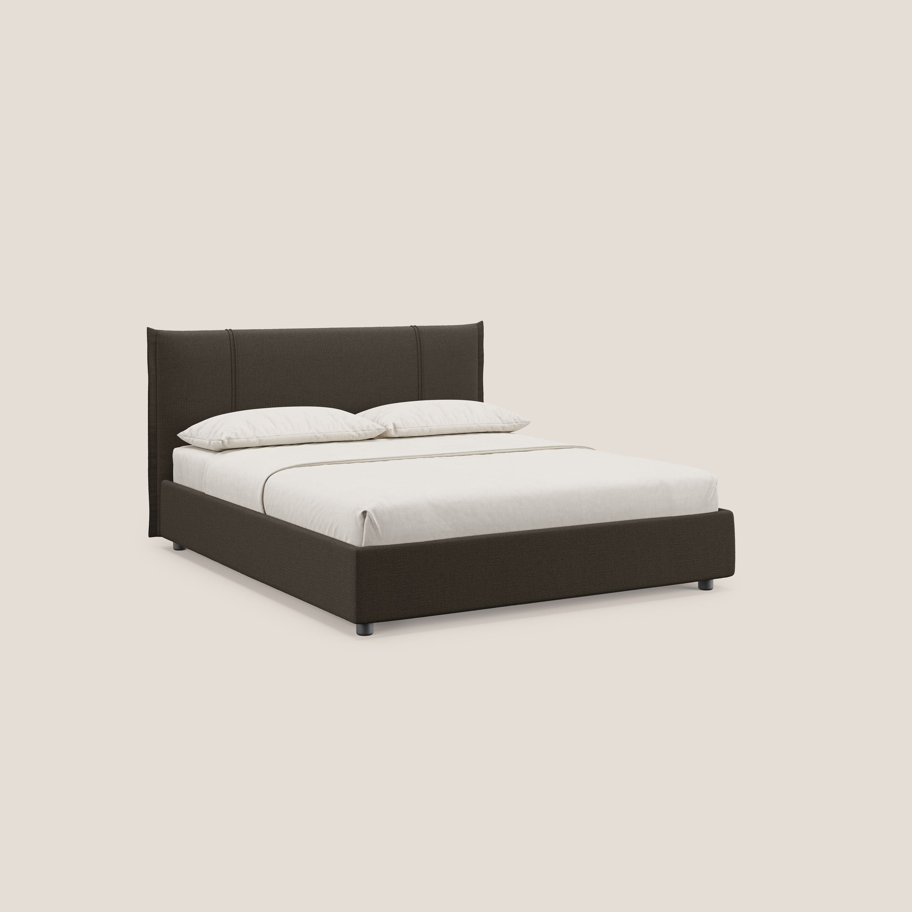 Alicia letto imbottito con vano contenitore in tessuto impermeabile T14 marrone - divani.store