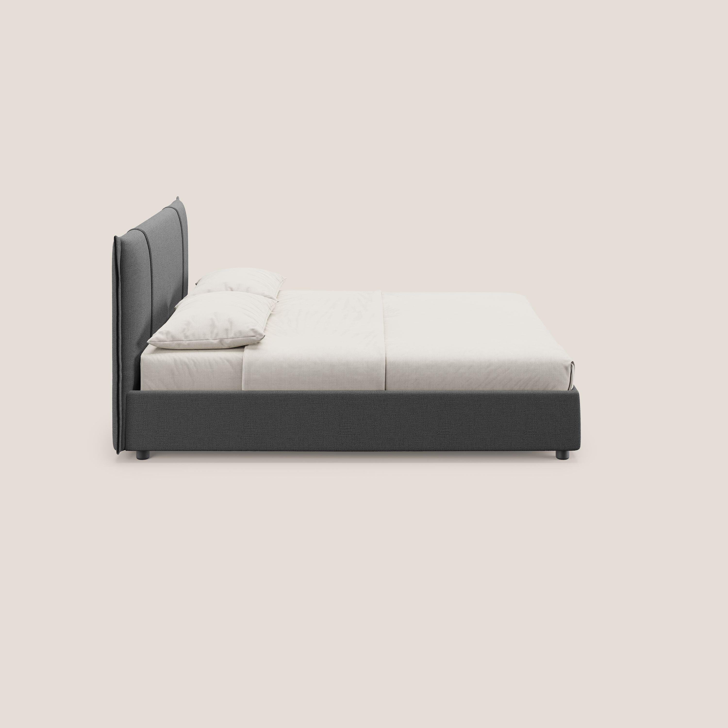 Alicia letto imbottito con vano contenitore in tessuto impermeabile T14 grigio - divani.store