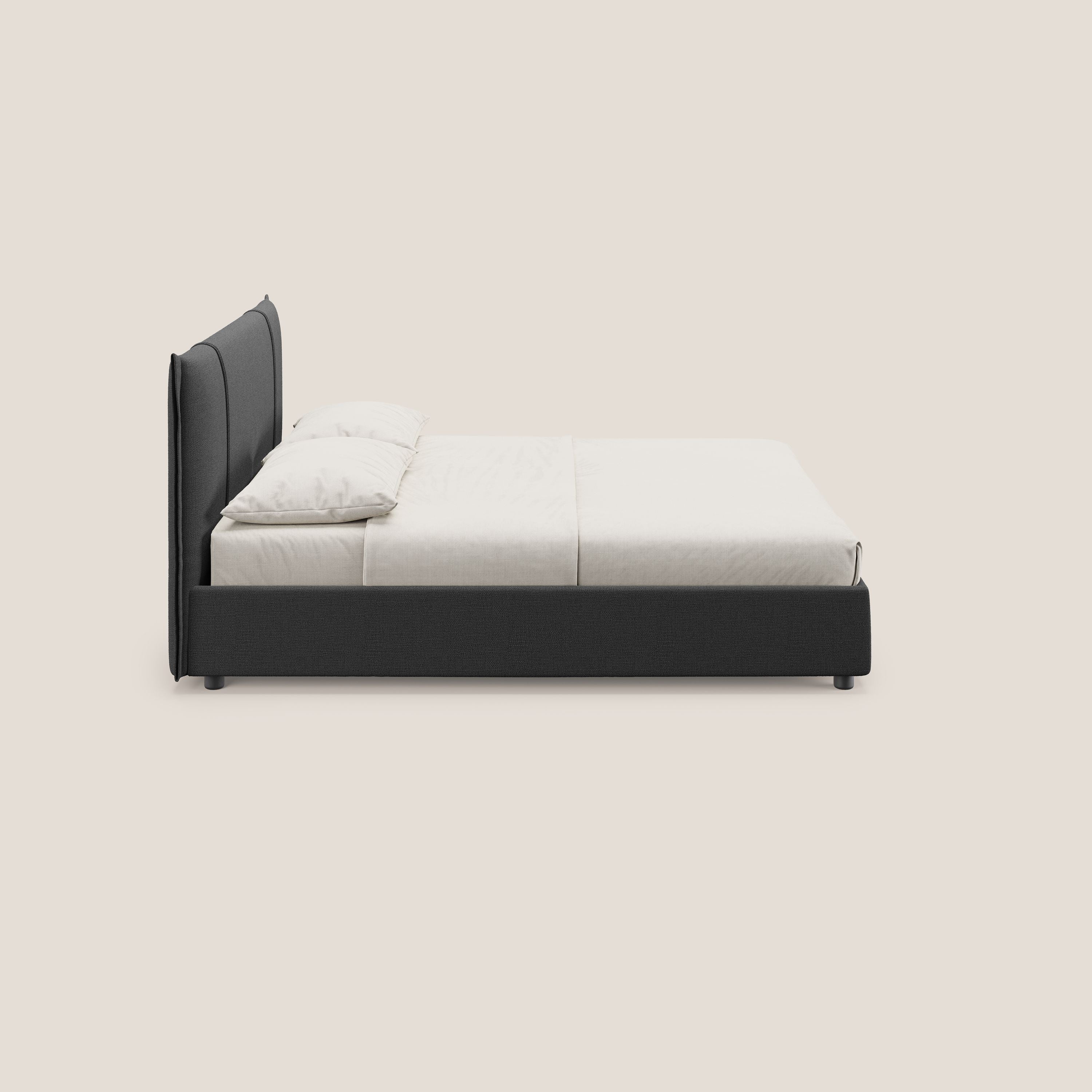 Alicia letto imbottito con vano contenitore in tessuto impermeabile T14 antracite - divani.store